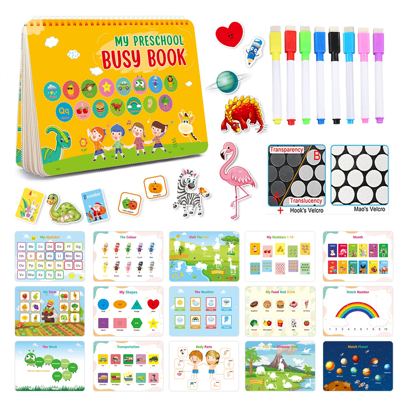 Preschool Busy Book with 29 Learning Themes | Montessori Educational Toys for Kids Ages 3-5 | Alphabet, Numbers & Holiday Activities (Christmas/Easter) + Coloring Pages | Perfect for Homeschooling, Travel & Early Childhood Development