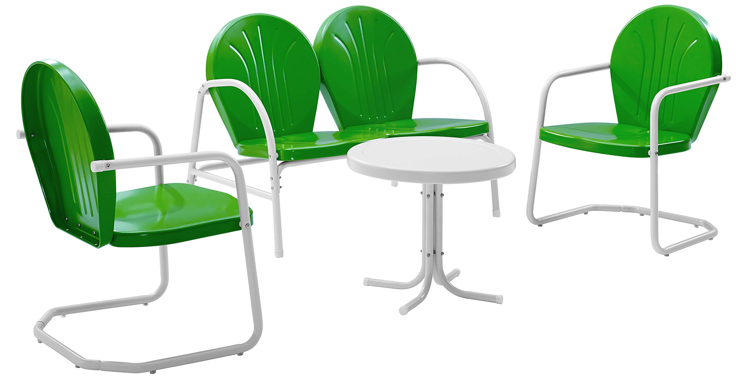 Crosley Furniture Griffith 4-Piece Retro Metal Outdoor Loveseat Patio Set - Green | Perfect for Porch, Deck, Balcony & Garden Relaxation