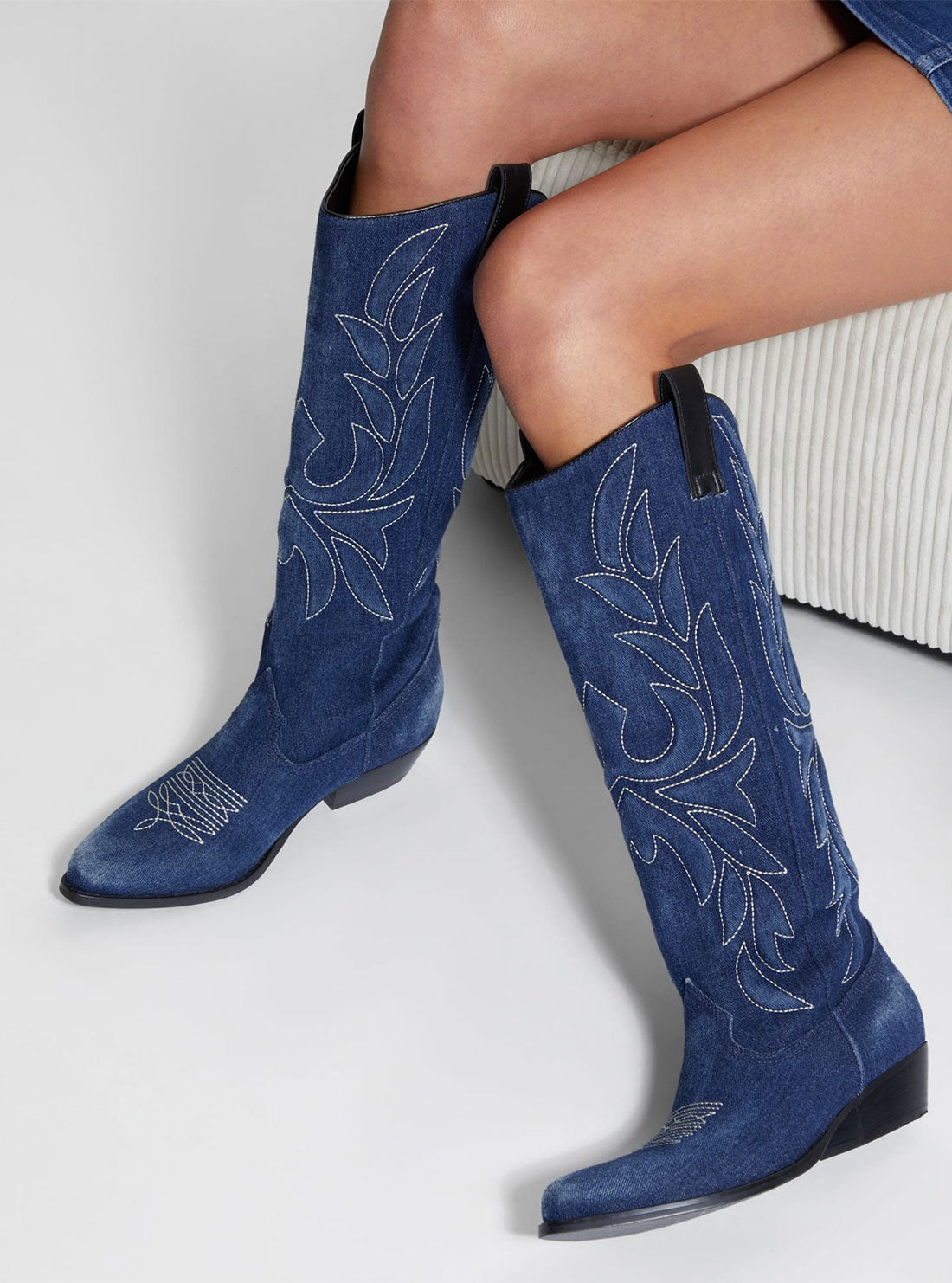 Black Denim Ginnifer Western Boots for Women - Stylish Cowgirl Boots for Riding, Country Fashion & Everyday Wear
