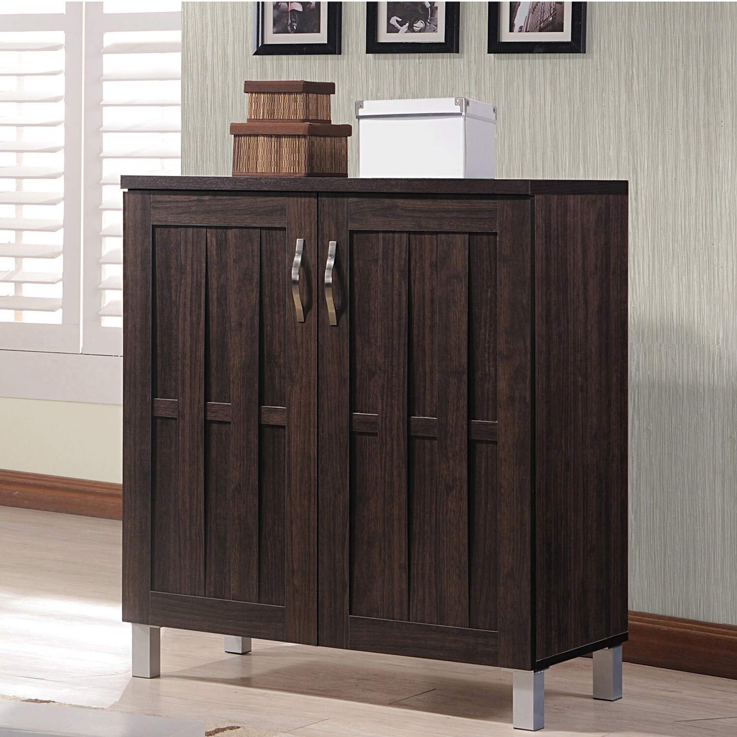 Modern Dark Brown Wood Storage Cabinet with Sleek Doors - Perfect for Living Room, Bedroom, or Home Office Organization