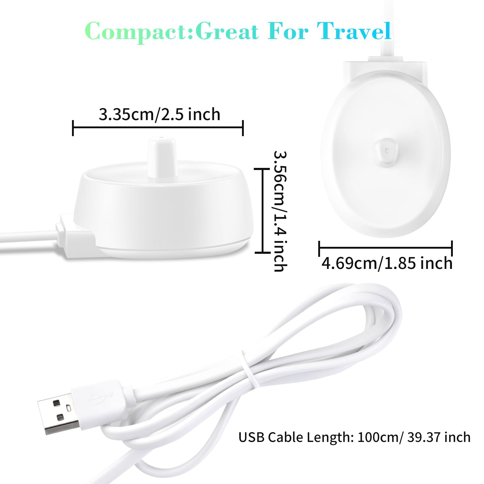 2 Pack USB Inductive Charging Base for Oral B IO Series 3/4/5/6 & 3757 Electric Toothbrush - Waterproof Replacement Charger with Power Cord - Perfect for Home, Travel & Bathroom Use