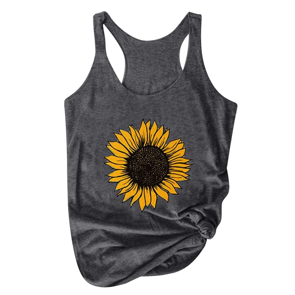 Leaf2you Women's Sleeveless Sunflower Tank Top - Plus Size Casual Summer Blouse for Outdoor Activities