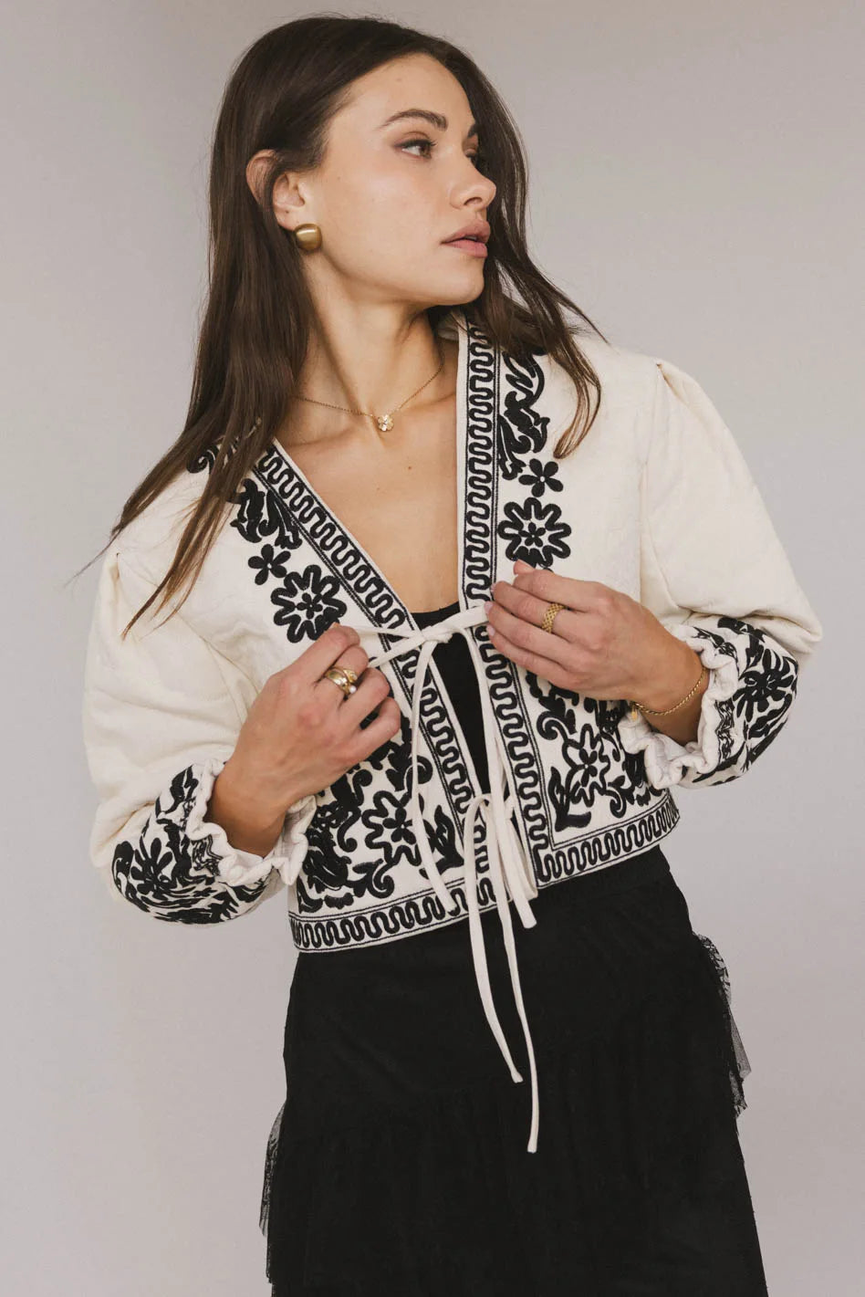 Benja Embroidered Jacket for Women - Ivory White Boho Chic Coat with Floral Embroidery | Perfect for Fall, Spring & Casual Outings