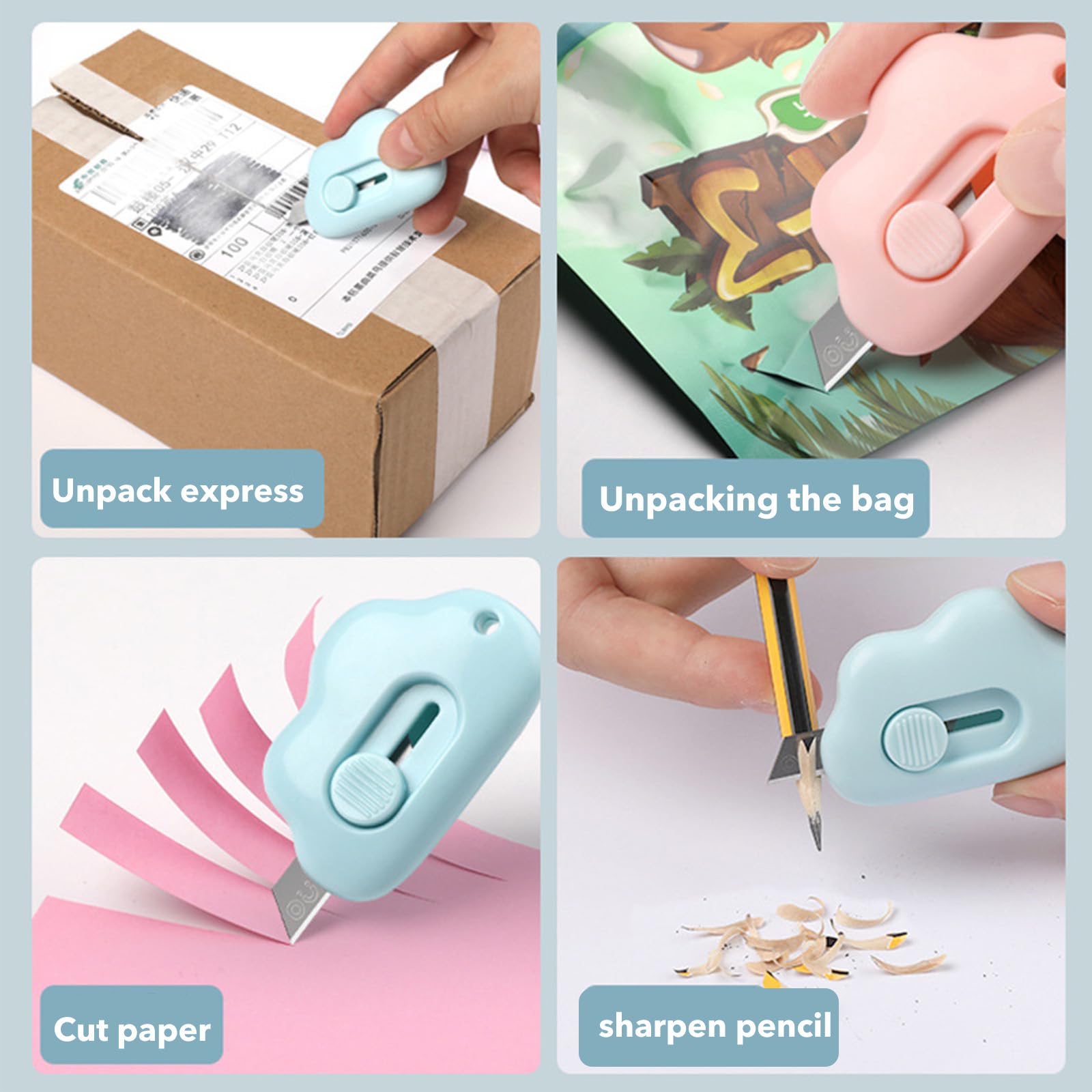 3Pcs Retractable Box Cutter Set - Portable Cloud Shape Mini Utility Knife for Cutting Envelopes, Letter Paper, DIY Crafts - Aesthetic Colors (White, Blue, Pink) - Perfect for Office, Home & Craft Projects