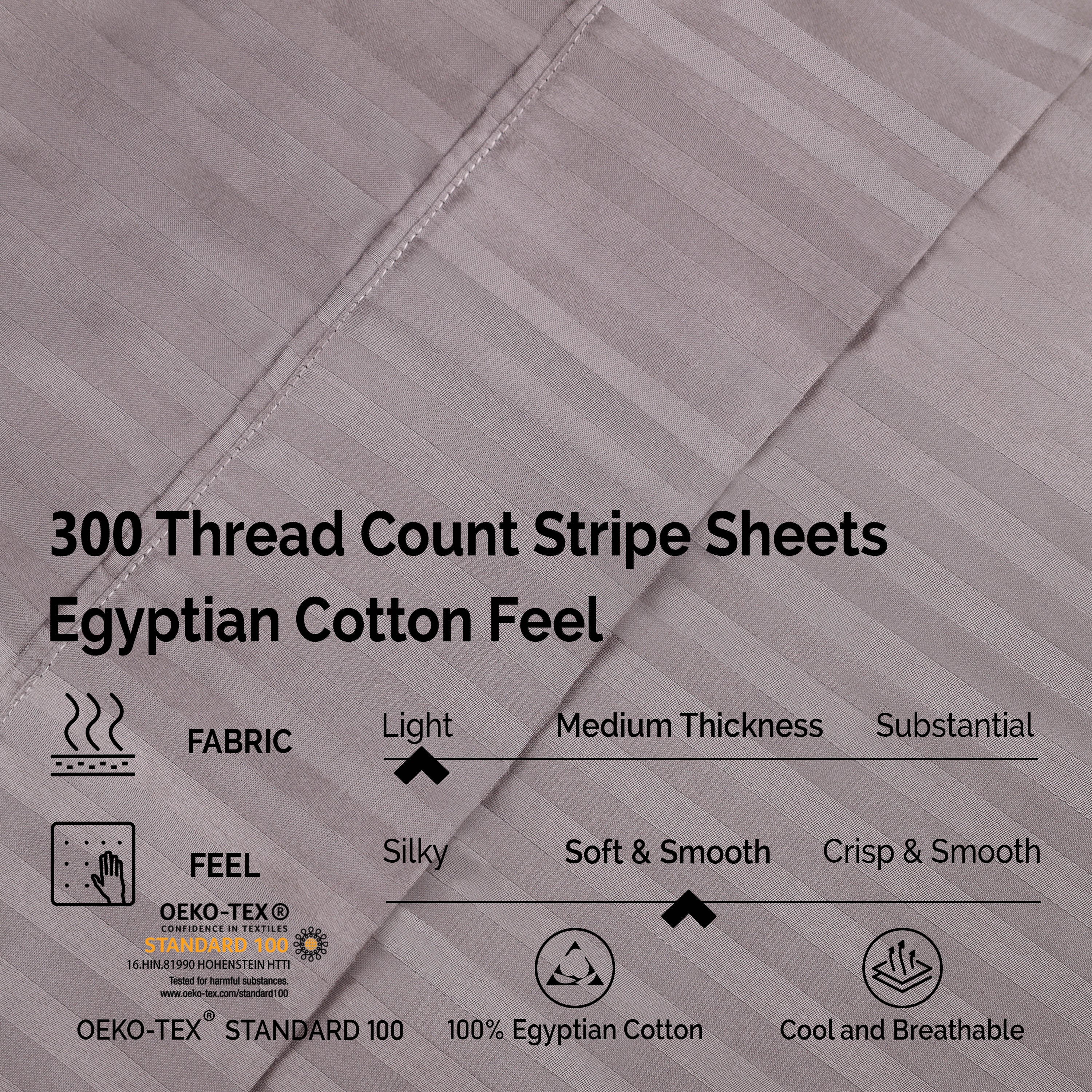 Premium 100% Egyptian Cotton 300 Thread Count Sheet Set - Deep Pocket Fitted, Flat Sheet & Pillowcases - Soft Breathable Bedding for Luxury Hotels & Home Use