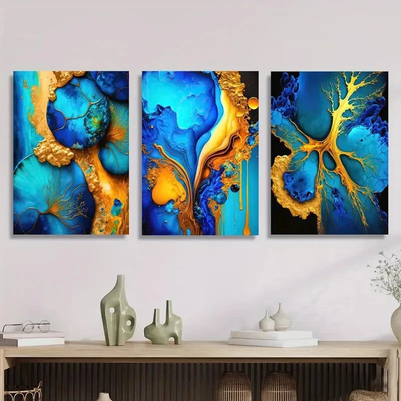 3-Piece Abstract Color Decorative Metal Wall Art Prints - Ready to Hang Modern Home & Office Decor for Living Room, Bedroom, Dining Area