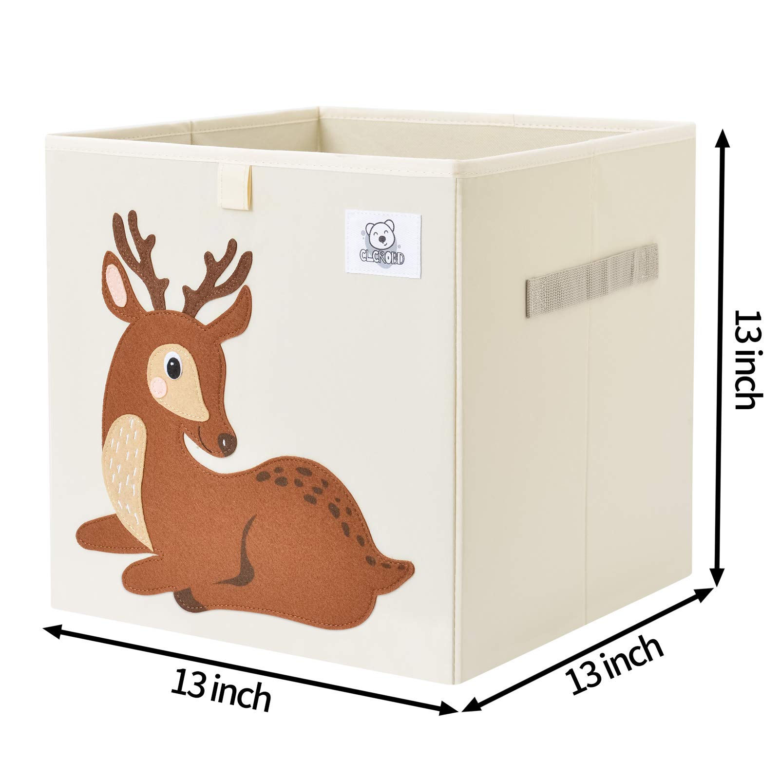 Foldable Fabric Animal Cube Storage Bin - Deer Pattern Toy Organizer Box for Kids Nursery & Playroom (13 Inch) - Perfect for Storing Toys, Books & Baby Essentials