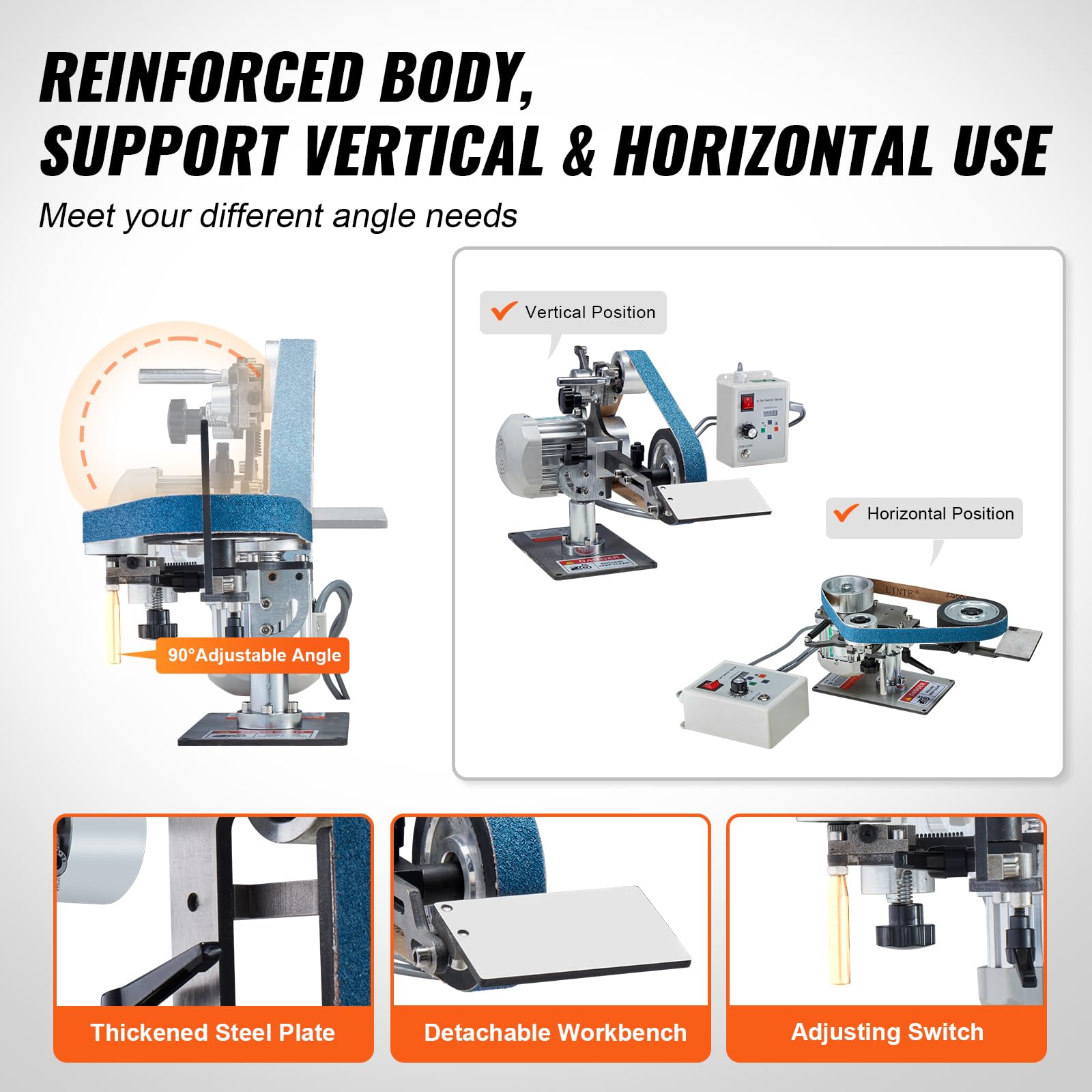 VEVOR 30 x 1-Inch Variable Speed Belt Grinder Sander with VFD, 550W Metal Polishing & Grinding Machine - Includes 2 Grinding Moulds & 3 Sanding Belts for Knife Making, Metalworking, Woodworking & DIY Projects