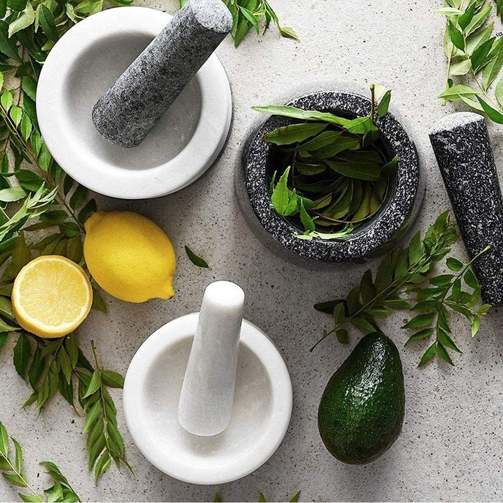 Natural Stone Mortar and Pestle Set - Large Stone Grinder Bowl for Guacamole, Herbs, Spices, Garlic & Ginger - Perfect for Grinding Seasonings & Making Fresh Salsas in Your Kitchen