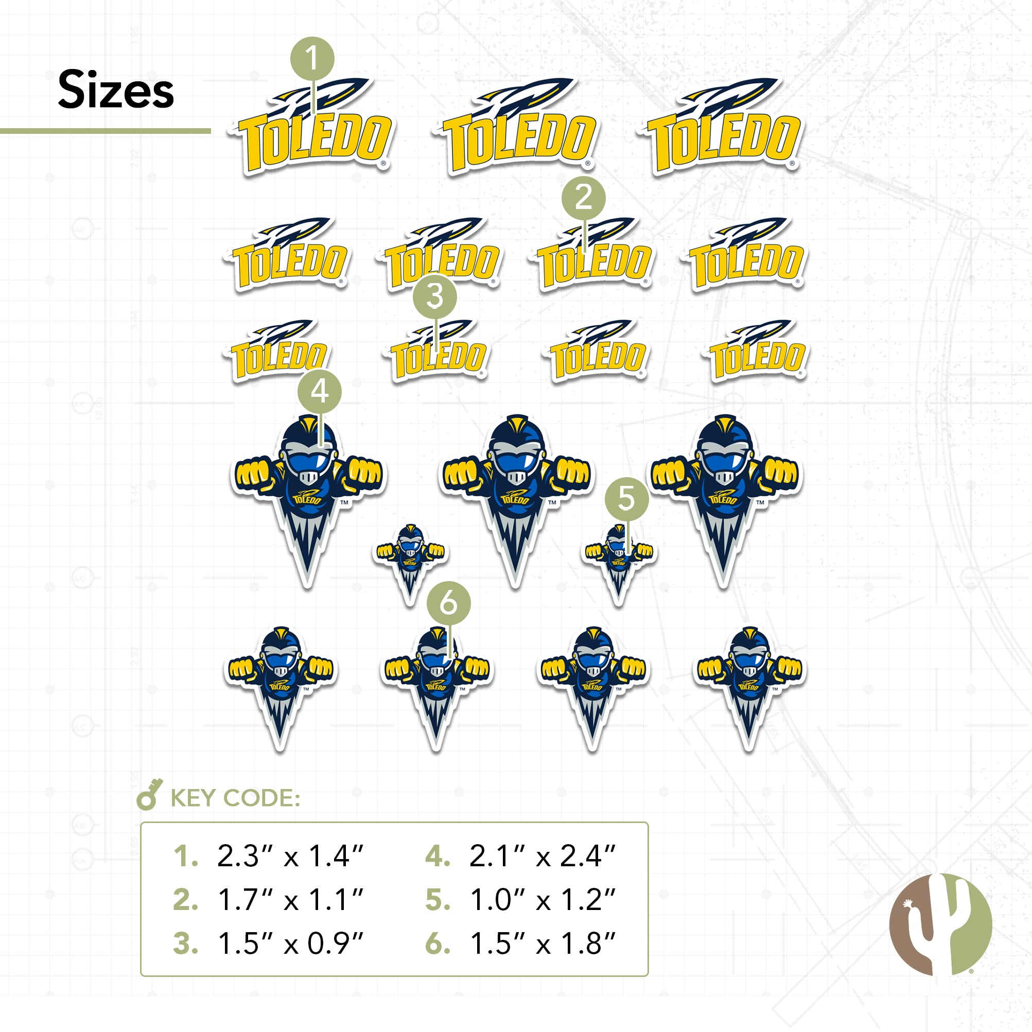 University of Toledo UT Rockets Vinyl Decals Sticker Sheet (13.39x10.98 Inch) - Desert Cactus Design for Laptop, Water Bottle, Car & Scrapbook - Perfect for College Pride, School Spirit & Fan Gifts