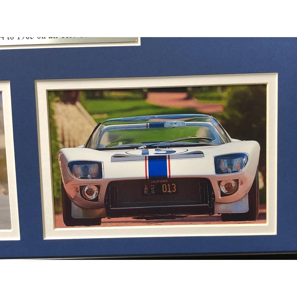 Authentic Carroll Shelby Framed Movie Prop Test Plate - Ford vs Ferrari GT350 GT40 Collage Photo - Perfect for Motorsport Fans & Home Theater Decor