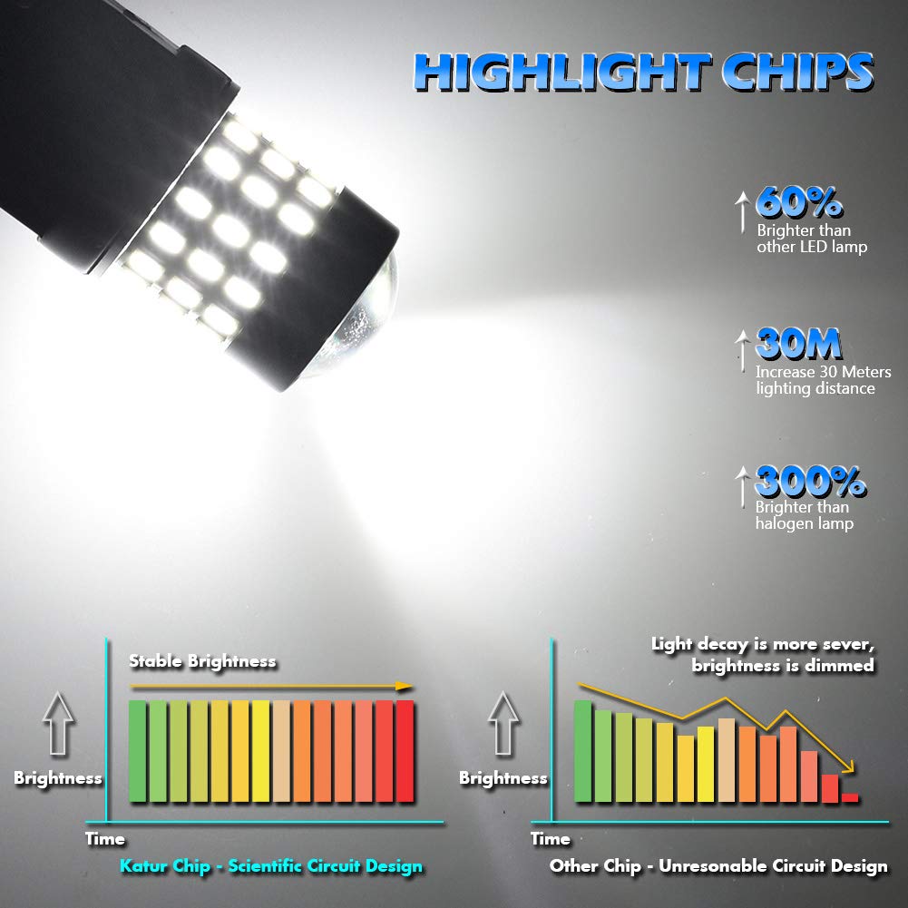 KATUR 7440 7443 7444NA 7441 992 LED Bulbs - Super Bright 650 Lumens, 54 Chipsets High Power 3014 LED Lights - Xenon White (Pack of 2) - Perfect for Turn Signal, Backup, Reverse, Brake, Tail, Stop, and Parking Lights in Cars, Trucks, and RVs