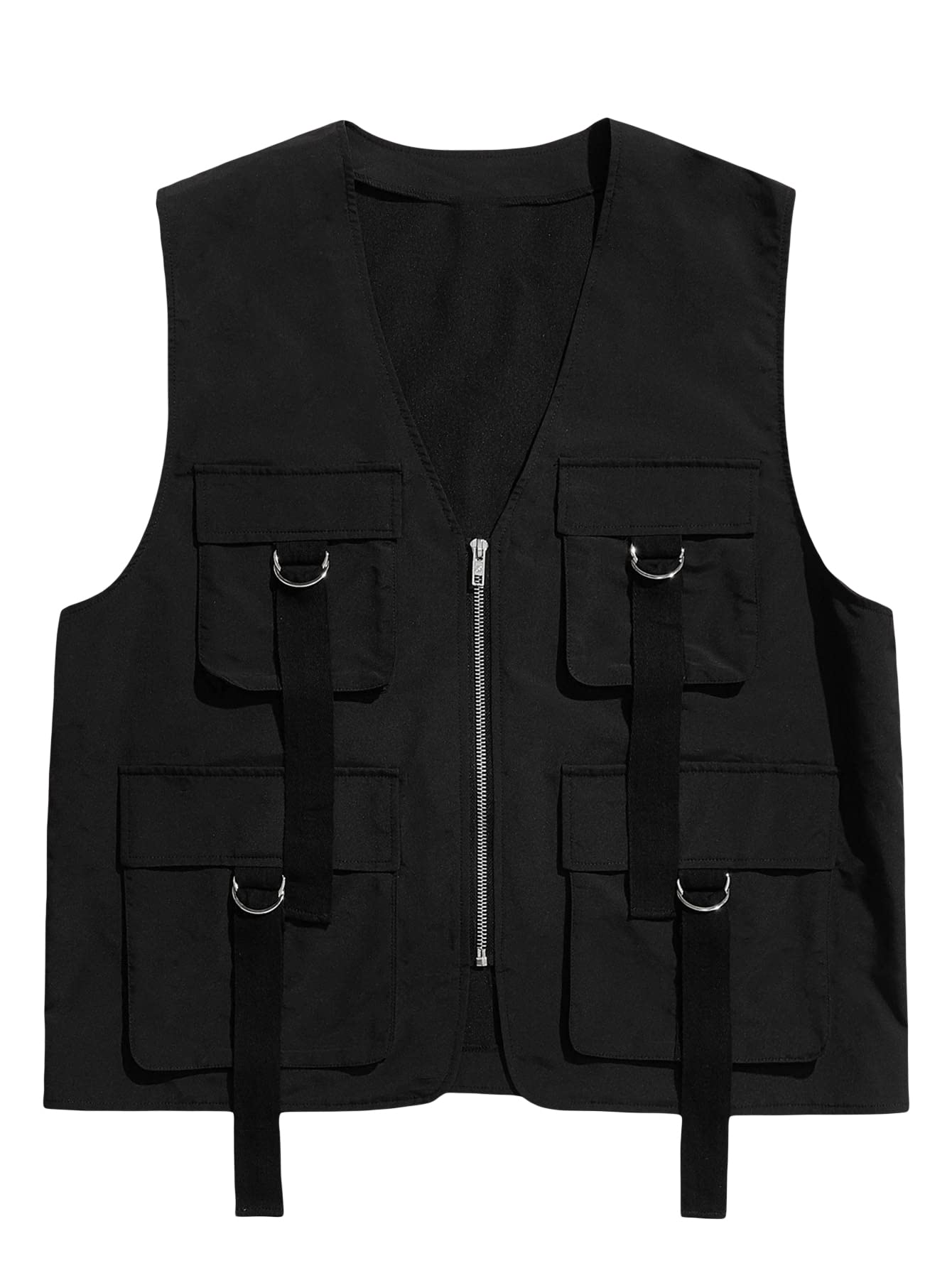 Floerns Men's Sleeveless Zip-Up Cargo Vest with Buckle - Lightweight Travel & Work Jacket for Outdoor Activities, Hiking, and Casual Wear