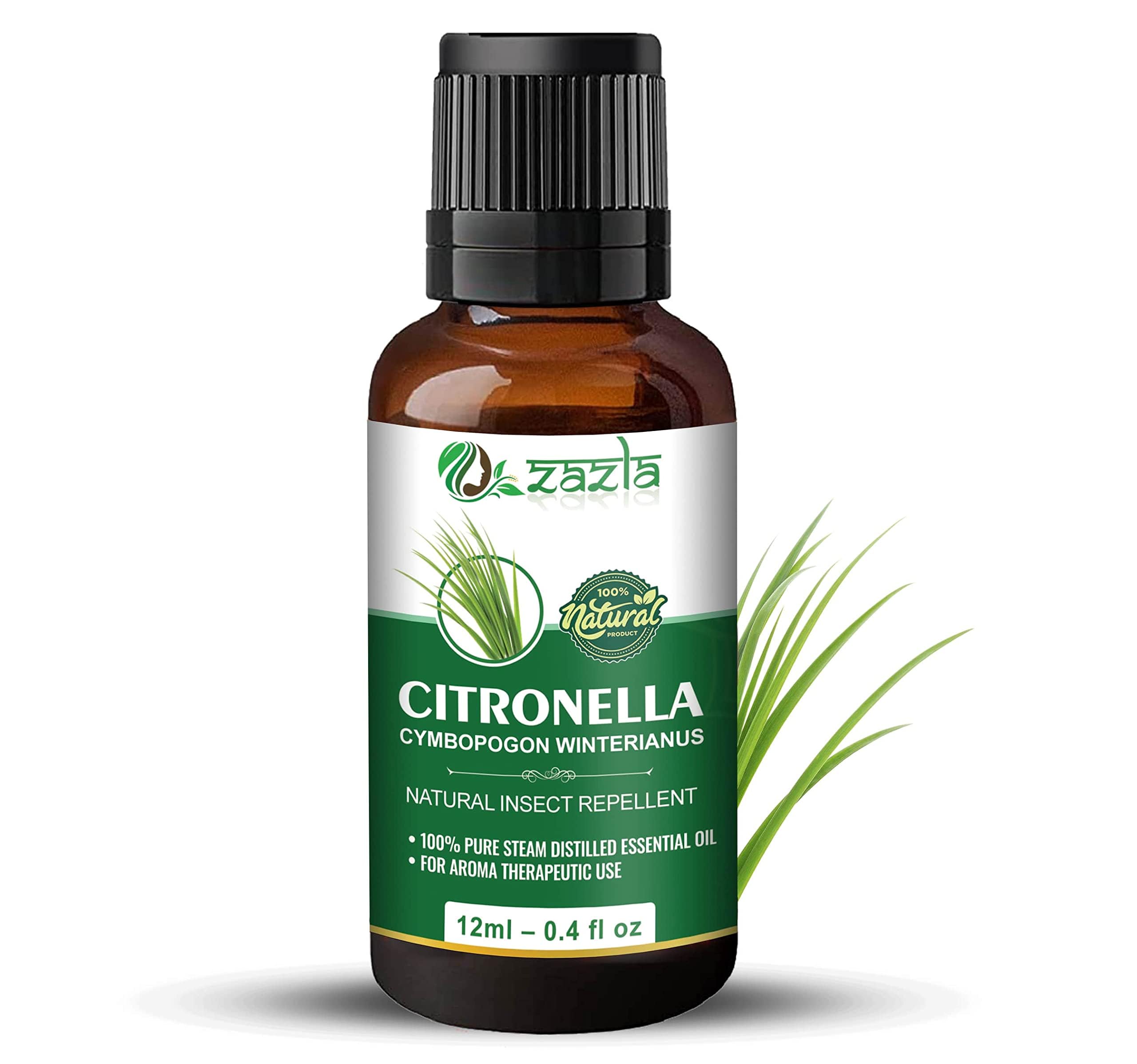 Zazla 100% Pure Citronella Essential Oil - Natural Undiluted Therapeutic Grade for Healthy Hair, Oily Skin, Acne & Aromatherapy | Perfect for Diffusers, Massage & DIY Beauty Products
