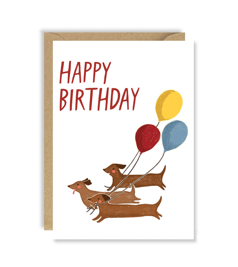 Joy Nevada Sausage Dogs with Balloons Birthday Card - Funny Dachshund Greeting Card for Dog Lovers, Birthday Party Invitations & Celebrations