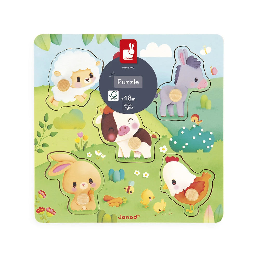 5-Piece Farmhouse Tactile Puzzle for Kids - Wooden Animal Jigsaw Puzzle for Early Learning & Sensory Play - Perfect for Toddlers, Preschool & Montessori Education