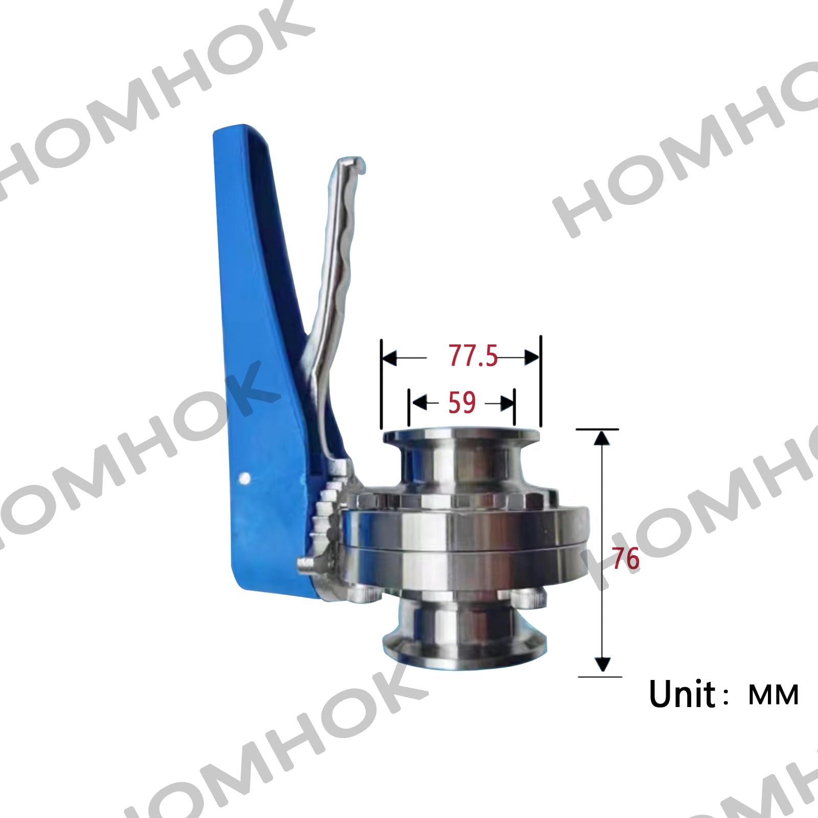 2.5 Inch Tri Clamp Butterfly Valve with Blue Trigger Handle - Sanitary Stainless Steel 304 Tri Clamp Clover - 2.5