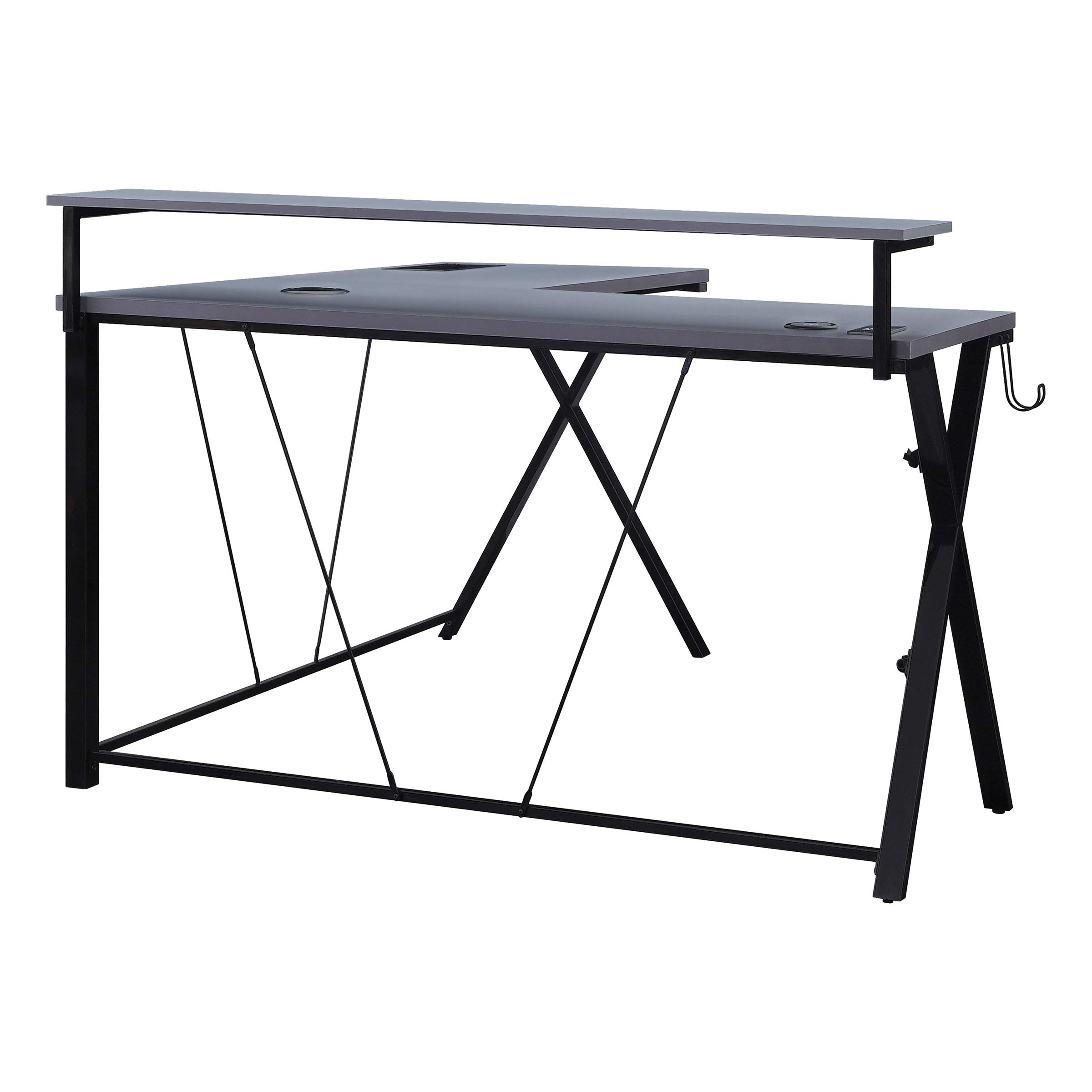 OSP Home Furnishings L-Shaped Gaming Desk with RGB LED Lights - Ergonomic Computer Desk for Gamers & Streamers, Black | Perfect for Gaming Setups, Home Office & Esports Battlestations