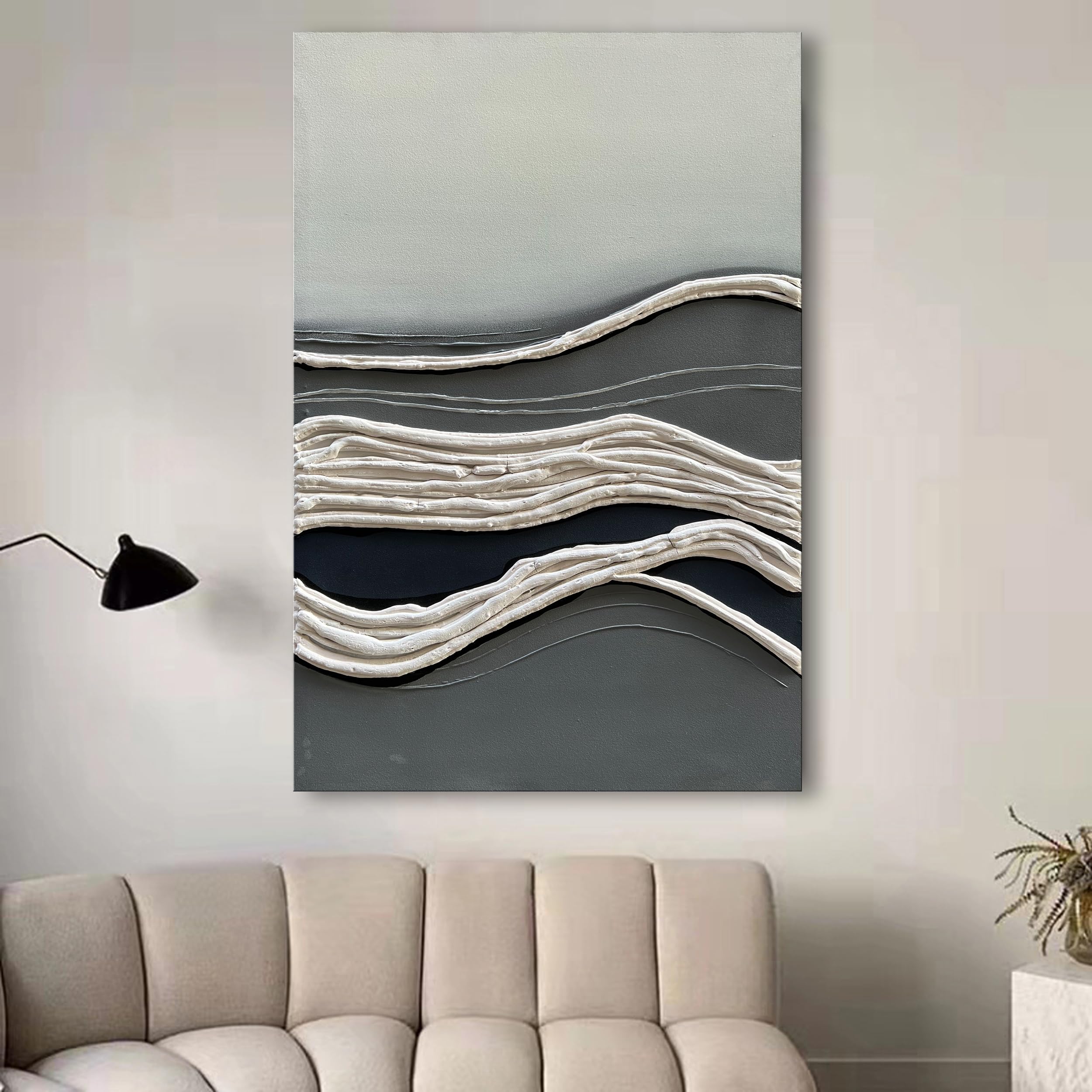 Minimalist Abstract Oil Painting - 3D Textured Canvas Wall Art - Large Modern Home Decor (45x30 Inches) - Perfect for Living Room, Bedroom & Office Decor