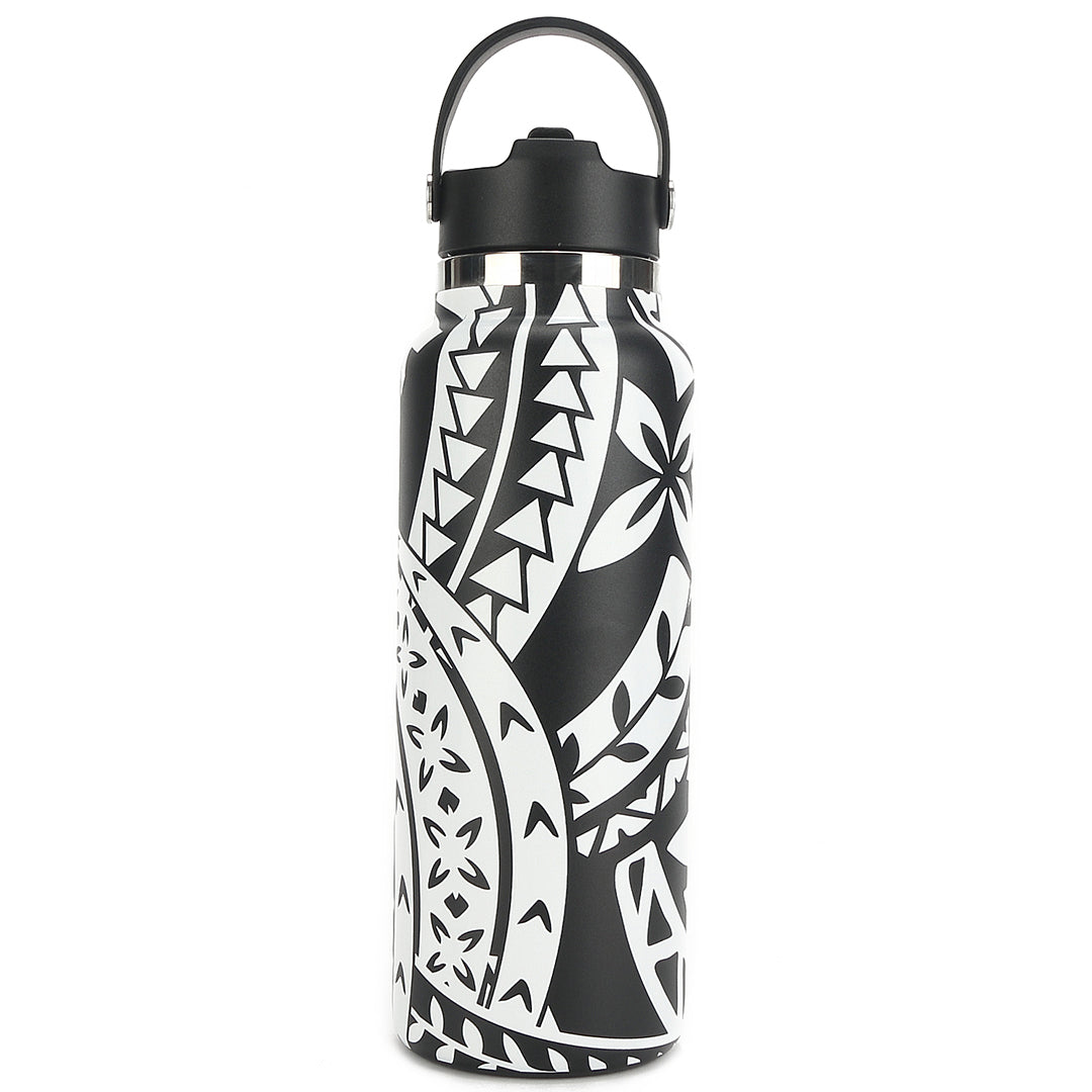 40oz Insulated Stainless Steel Water Bottle with Leak-Proof Lid - Keeps Drinks Cold for 24 Hours & Hot for 12 Hours - Perfect for Gym, Hiking, Travel & Office Use - Black Tapa Design