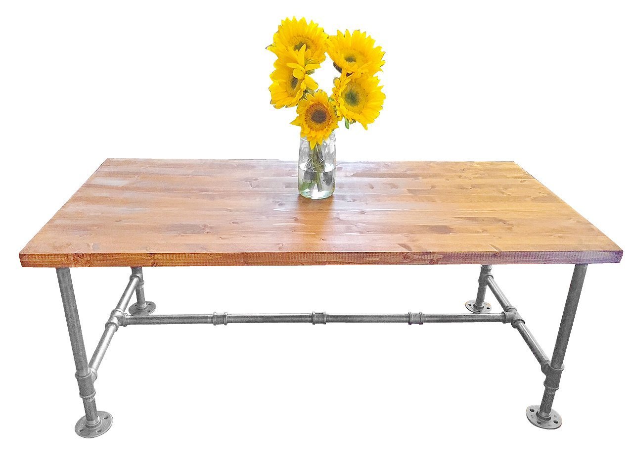 Vintage Industrial Steel Pipe Coffee Table - Large Rustic Metal Coffee Table for Living Room, Loft, Office & Modern Farmhouse Decor