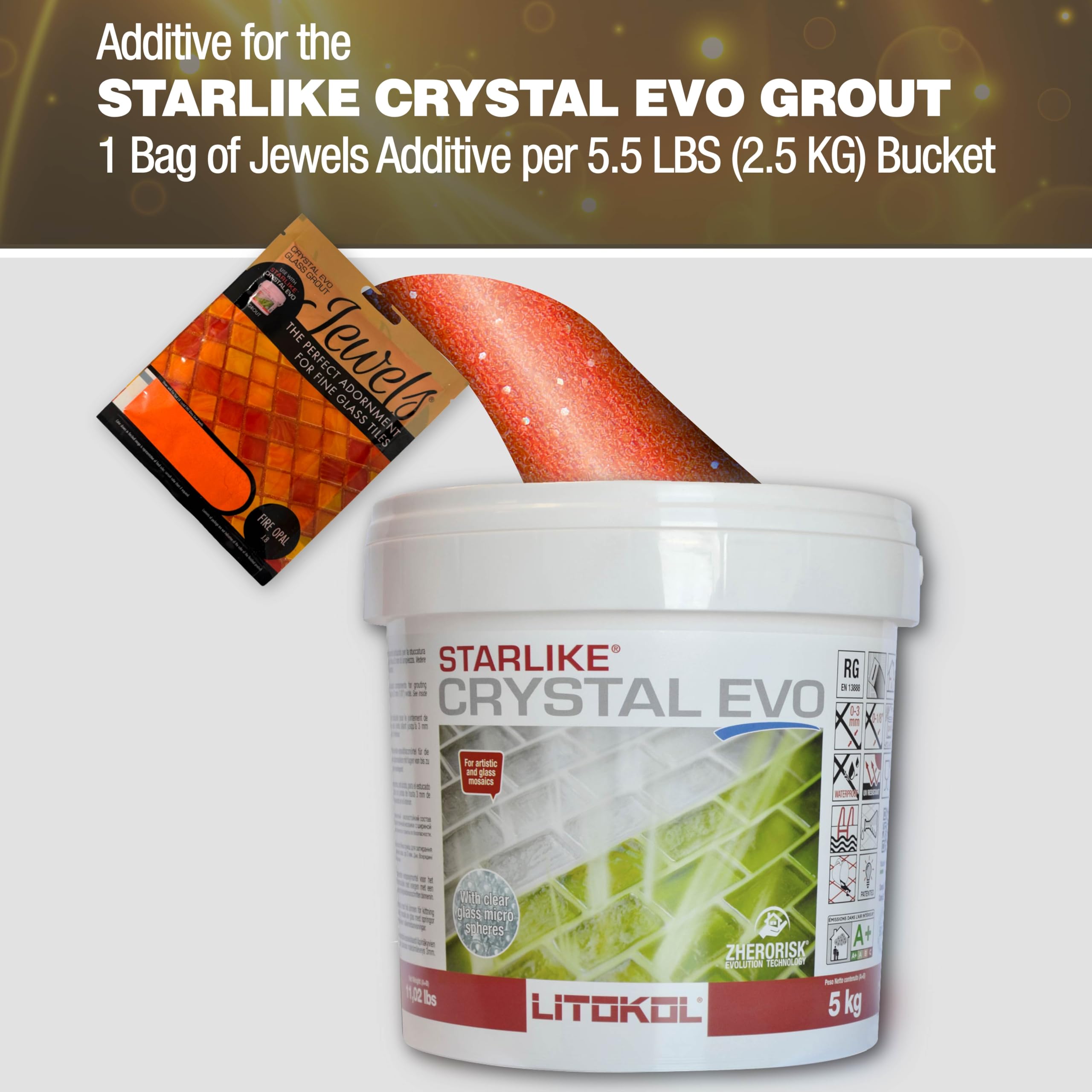 The Tile Doctor Crystal Glass Grout Jewels Fire Opal - 75g Glass Epoxy Grout Glitter Additive for Tile, Backsplash, Pool, Kitchen & Bathroom | Enhances Shower, Mosaic & Floor Tiles with Sparkle (1-Pack)