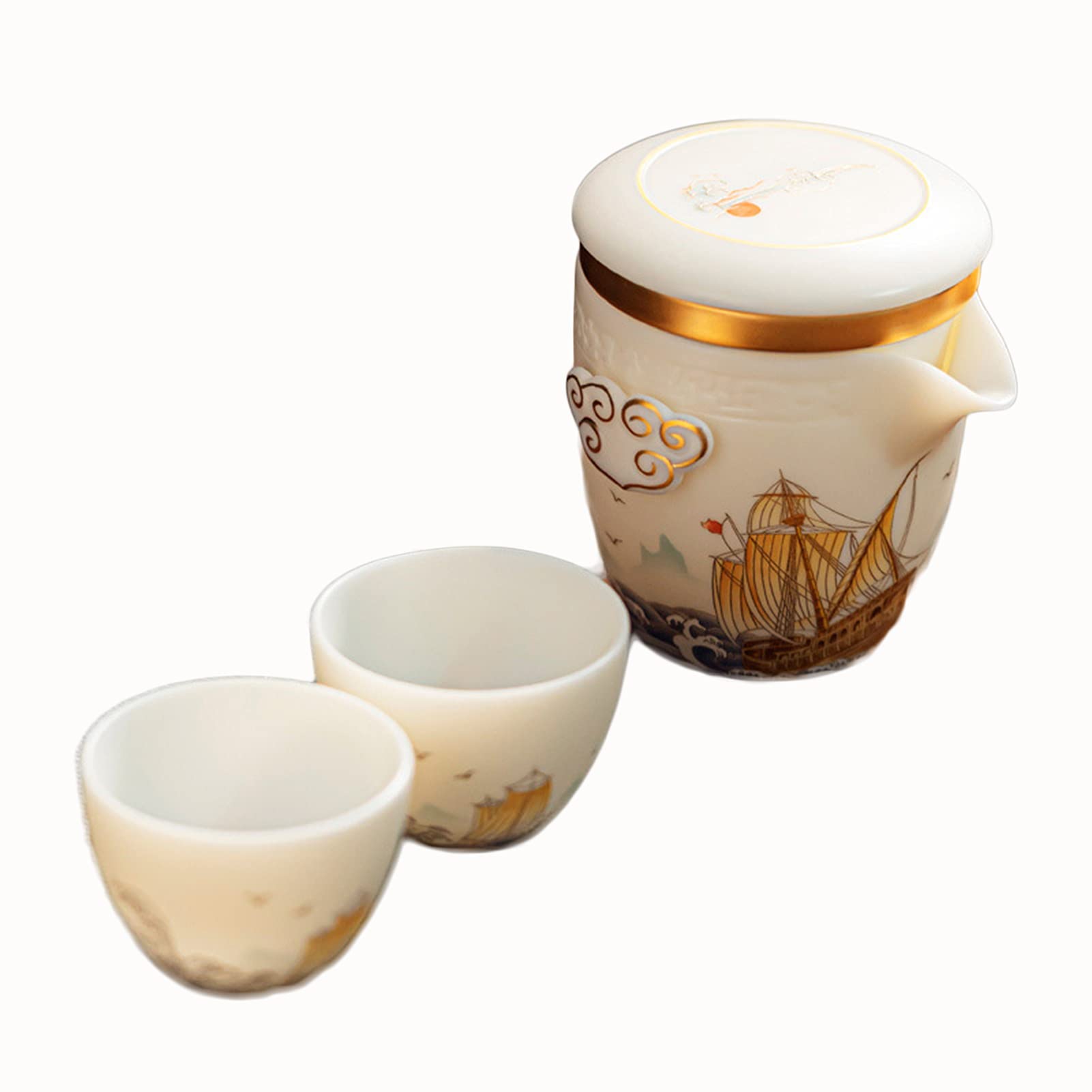 Premium Portable Porcelain Kungfu Tea Set - Chinese Ceramic Teapot with 2 Cups for Adults | Traditional Brewing, Home Tea Ceremony & Thoughtful Gift for Tea Lovers