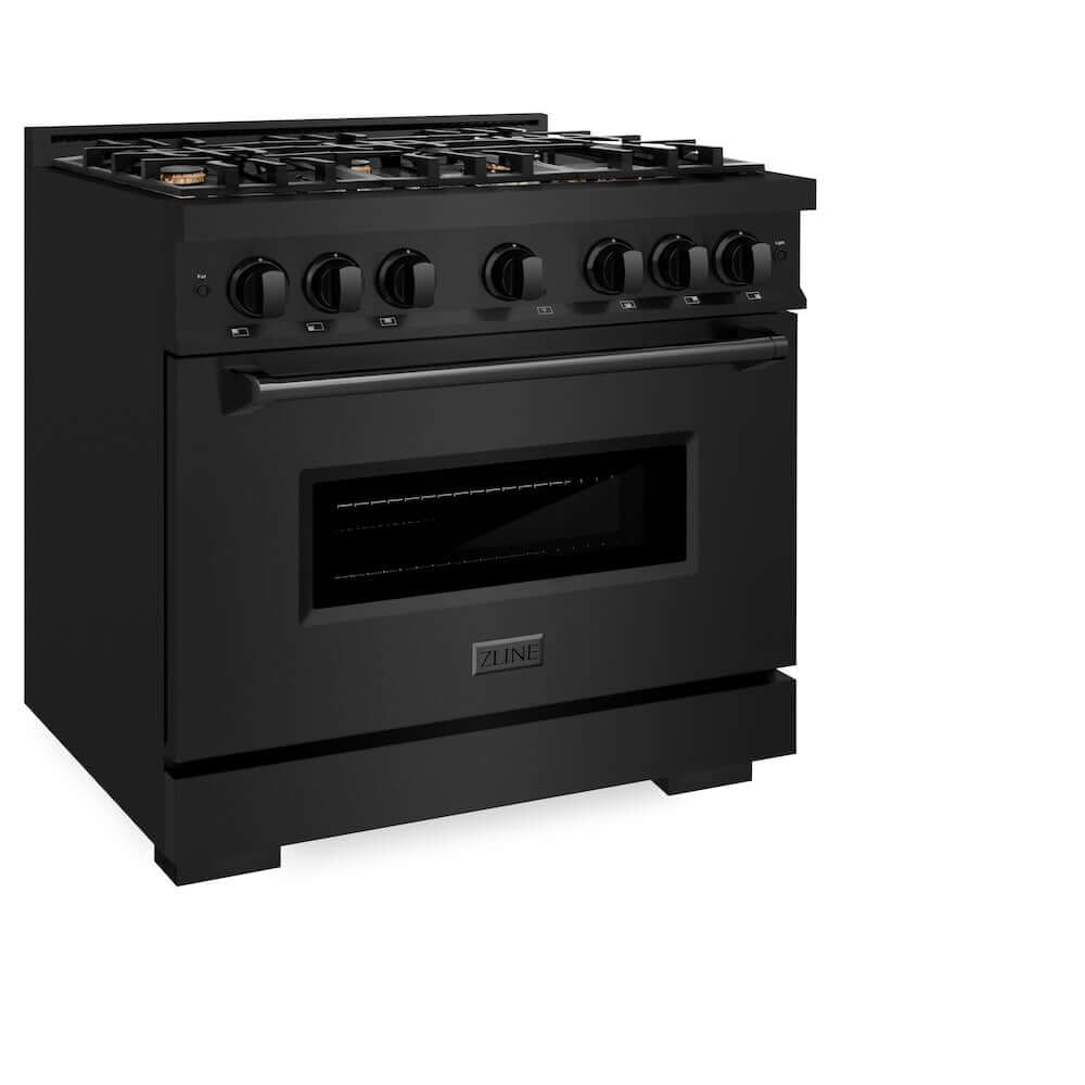 ZLINE 36-Inch 5.2 cu. ft. Black Stainless Steel Gas Range with Convection Oven & 6 Brass Burners - Professional Kitchen Appliance for Home Chefs & Cooking Enthusiasts (Model CGRB BR 36) - Perfect for Baking, Roasting & Family Meals