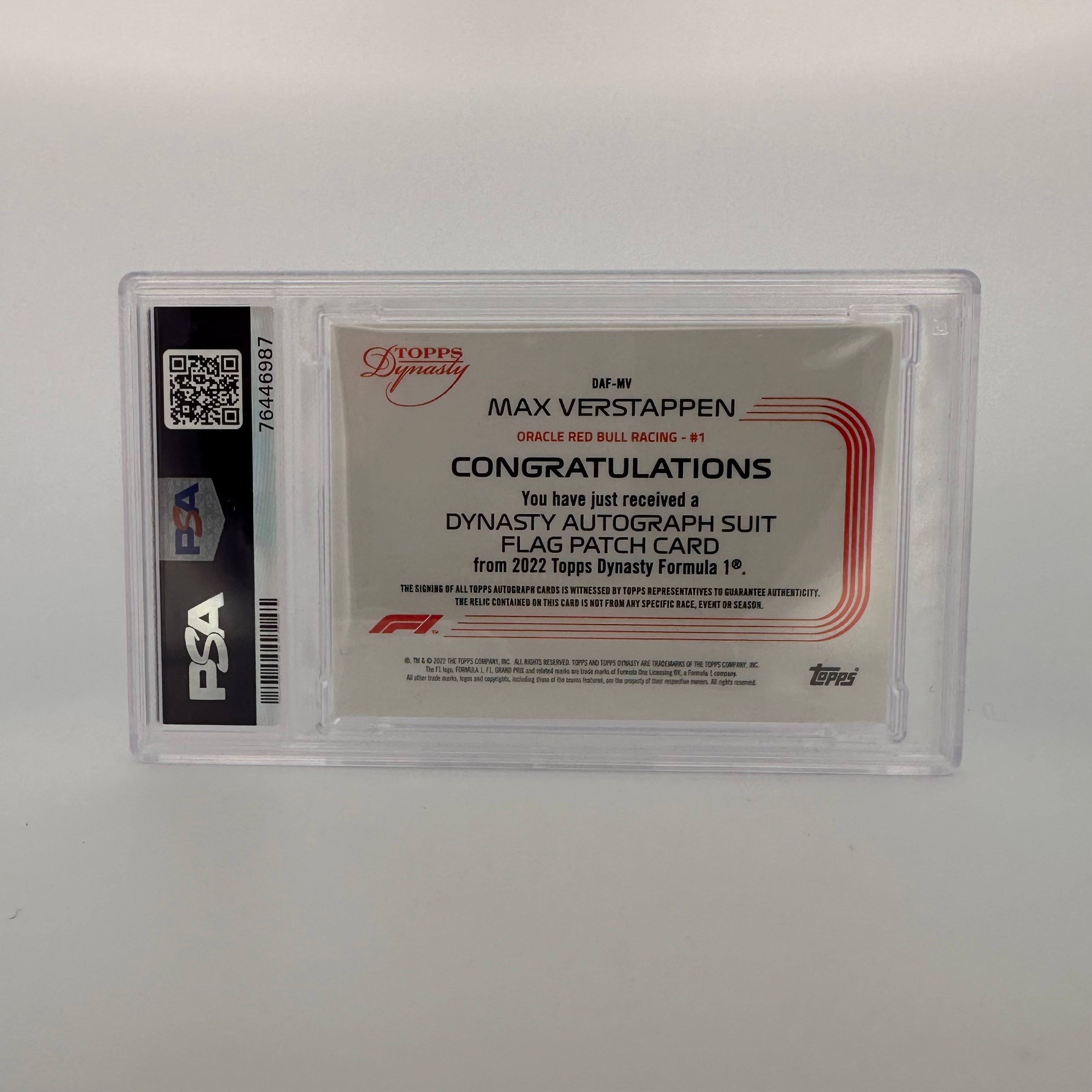 2022 Topps Dynasty F1 Max Verstappen #MV Auto Flag Patch PSA 8 - Perfect for F1 Collectors, Racing Fans & Memorabilia Displays