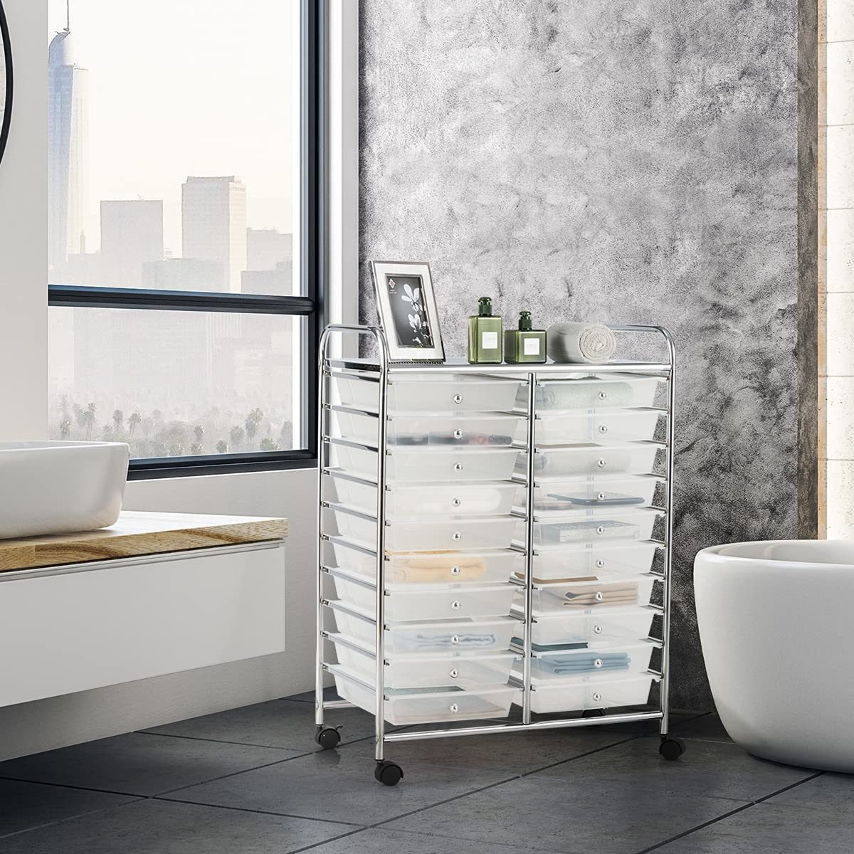 20-Drawer Rolling Storage Cart with Universal Wheels - Multipurpose Mobile Utility Organizer for Classroom, Office, School & Home - Perfect for Craft Supplies, Office Stationery & Home Organization