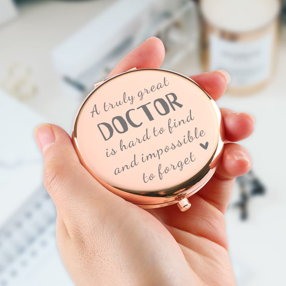 Rose Gold Travel Pocket Mirror - Perfect Doctor Gift for Women | Birthday, Thanksgiving, Graduation & Retirement Present | Compact Makeup Mirror for Medical Professionals On-The-Go