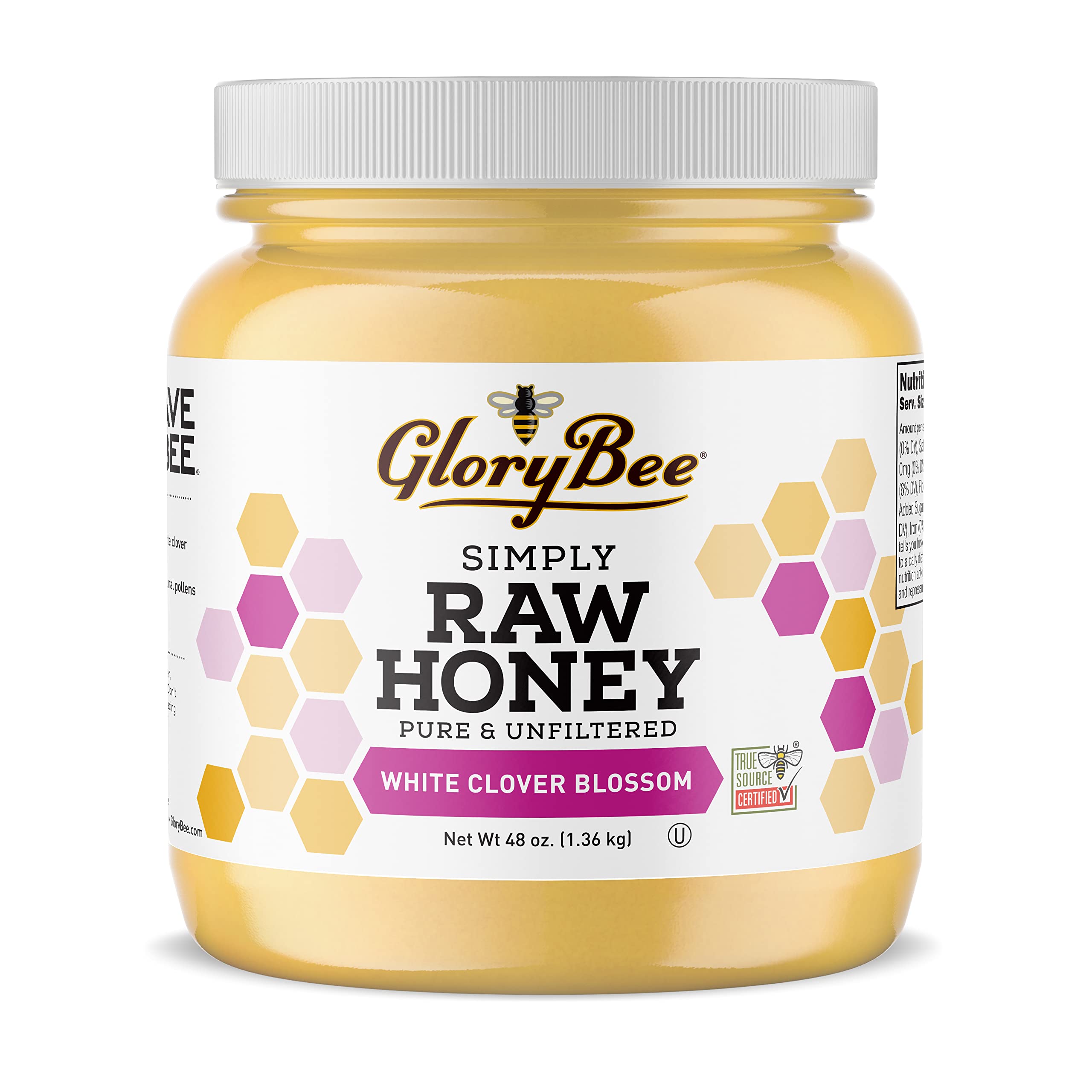 Glorybee Pure White Clover Honey - US Grade A Raw Honey, 48oz (3 lbs) - All-Natural Sweetener for Tea, Baking & Healthy Recipes