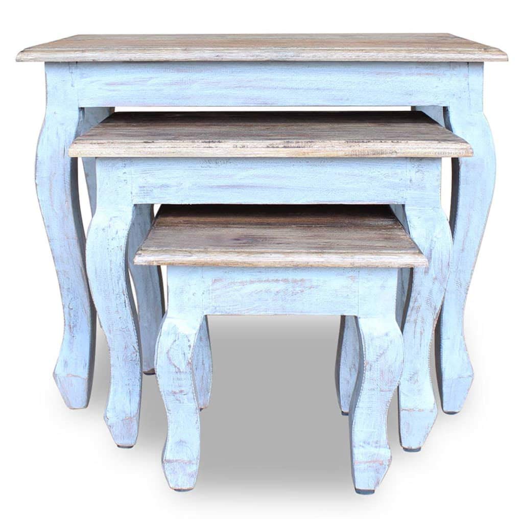 3-Piece Solid Mahogany Wood Nesting Table Set - Space-Saving Living Room Furniture for Small Spaces, Coffee Table & Side Table Combo - Perfect for Apartments, Dorms & Home Decor