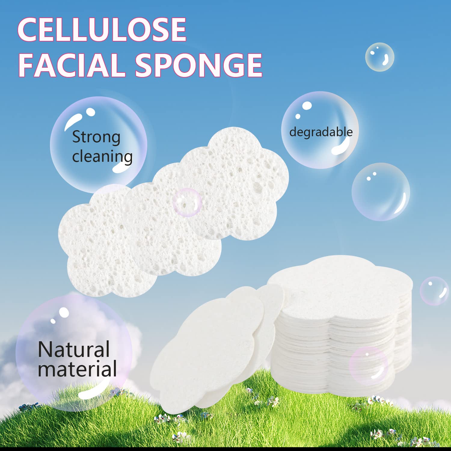 50-Count Compressed Facial Sponges | Natural Cleansing Pads | Cute Flower Exfoliating Sponges | Reusable Makeup Remover | Best Gift for Skincare Lovers (White+Pink) | Perfect for Daily Face Cleansing & Gentle Exfoliation