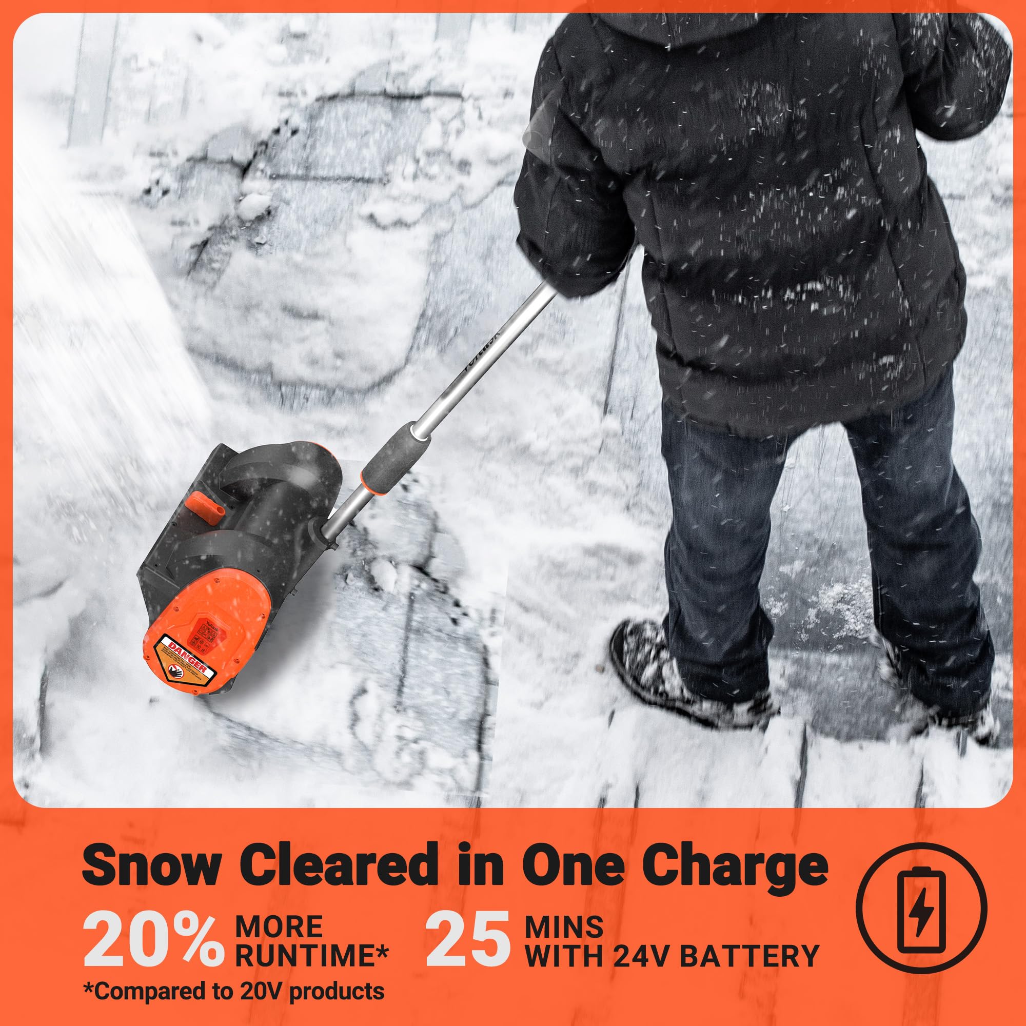 24V VOLTASK Cordless Snow Shovel - 12-Inch Electric Snow Blower with Directional Plate & Adjustable Handle | Includes 4Ah Battery & Fast Charger | Perfect for Driveways, Sidewalks & Small Yard Snow Removal
