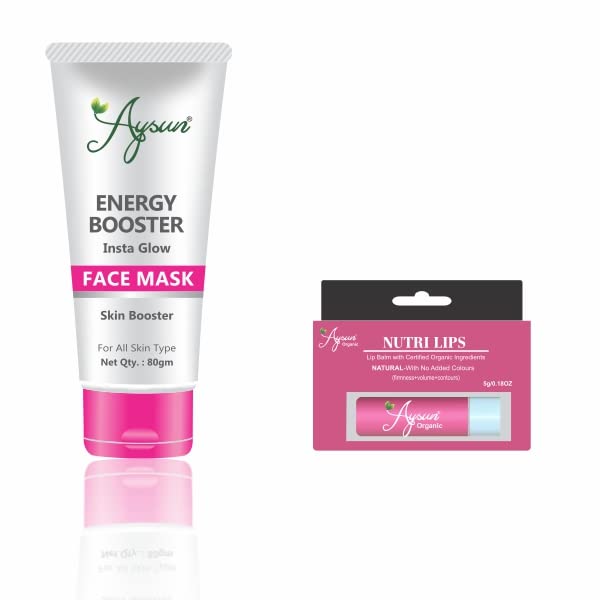 Aysun Energy Booster Face Mask & Nutri Lips Lip Balm Combo Pack - Hydrating Skin Care Set for Glowing Complexion | Perfect for Daily Skincare Routine & Travel Essentials