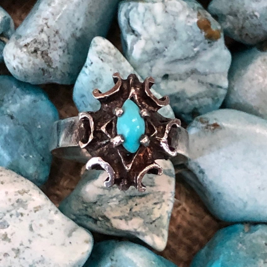 Sterling Silver and Turquoise Ring Size 6.75 - Handmade Southwest Style Jewelry for Women - Perfect for Boho Fashion, Gift Giving & Special Occasions