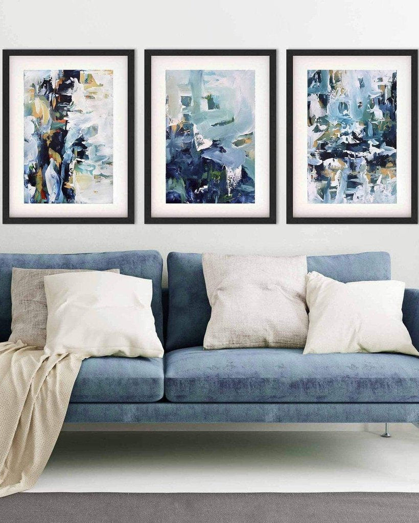 Textured Blue Abstract Wall Art - Set of 3 Canvas Prints for Modern Home & Office Decor | Living Room, Bedroom, Dining Room Wall Decorations