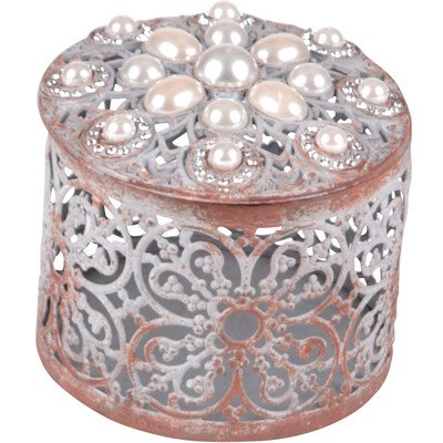 Wilco Round Metal Bejeweled Jewelry Box - Elegant Storage for Rings, Earrings & Necklaces | Perfect for Home Decor, Gift Giving & Travel Organizer