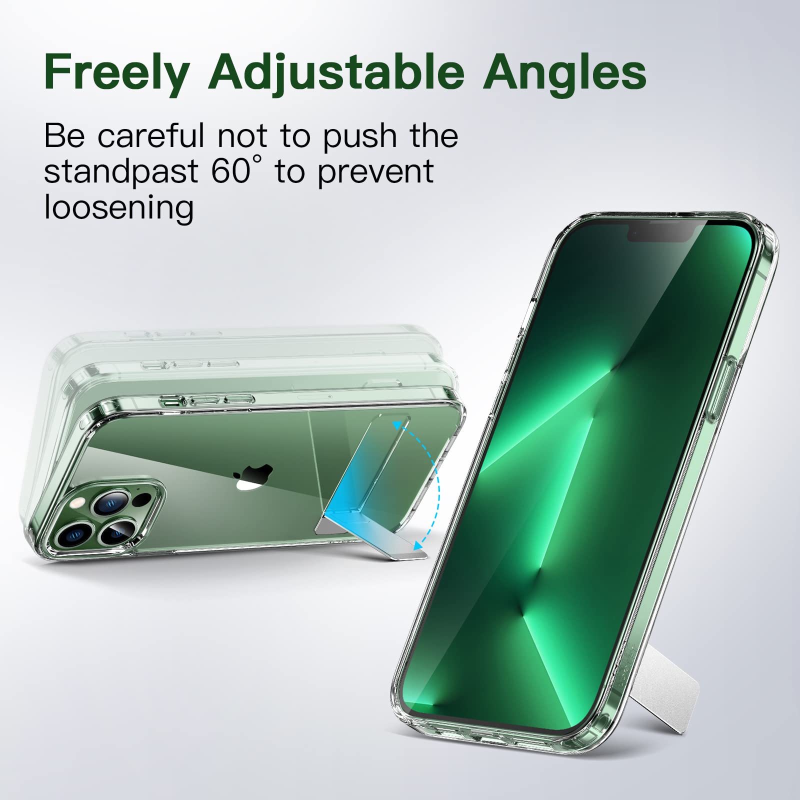 JETech Slim Shockproof Bumper Phone Case with Kickstand for iPhone 13 Pro Max (6.7-Inch) | Wireless Charging Compatible | 3-Way Adjustable Metal Stand | Clear Protective Cover | Perfect for Work, Travel & Entertainment
