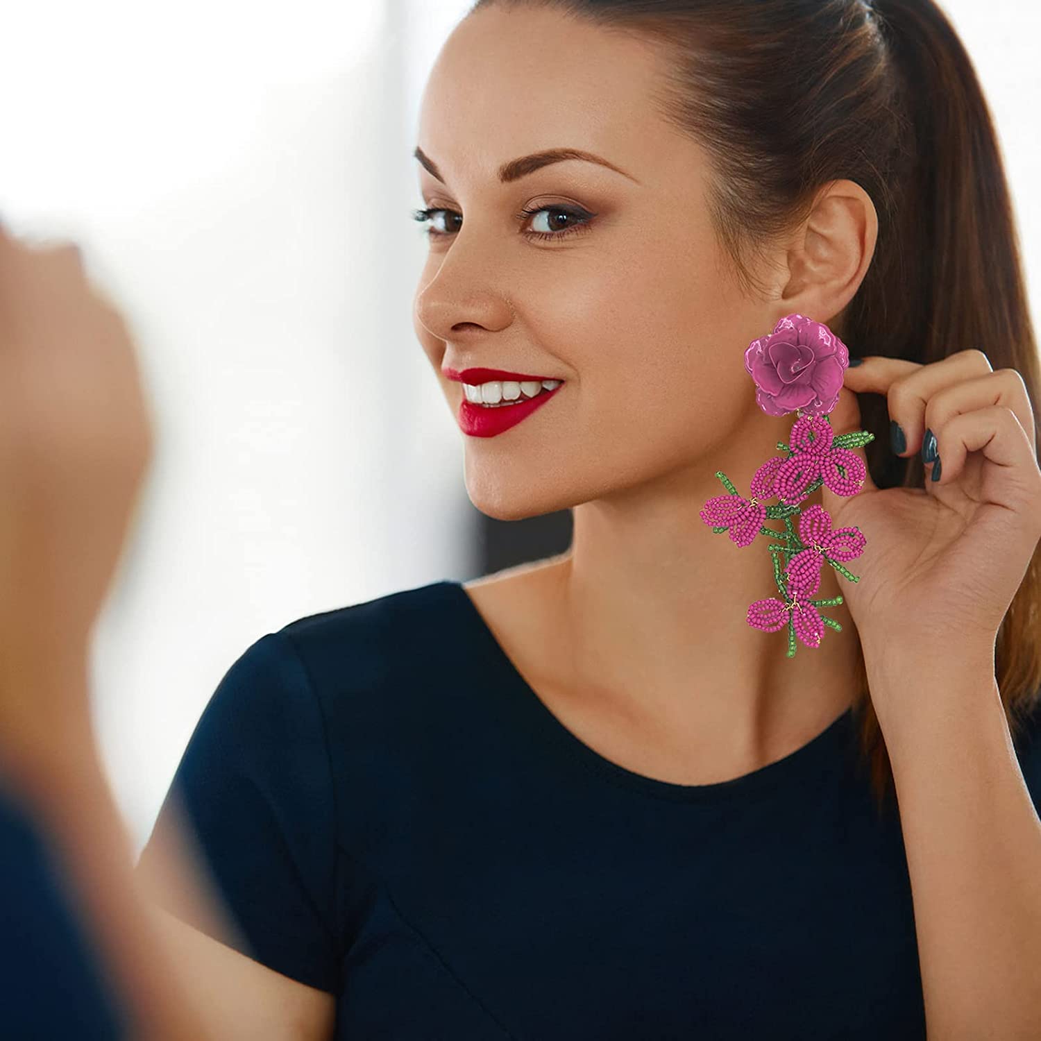 Colorful Maple Drop Floral Dangle Earrings - Large Petal Flower Jewelry for Women | Perfect for Weddings, Parties & Everyday Fashion