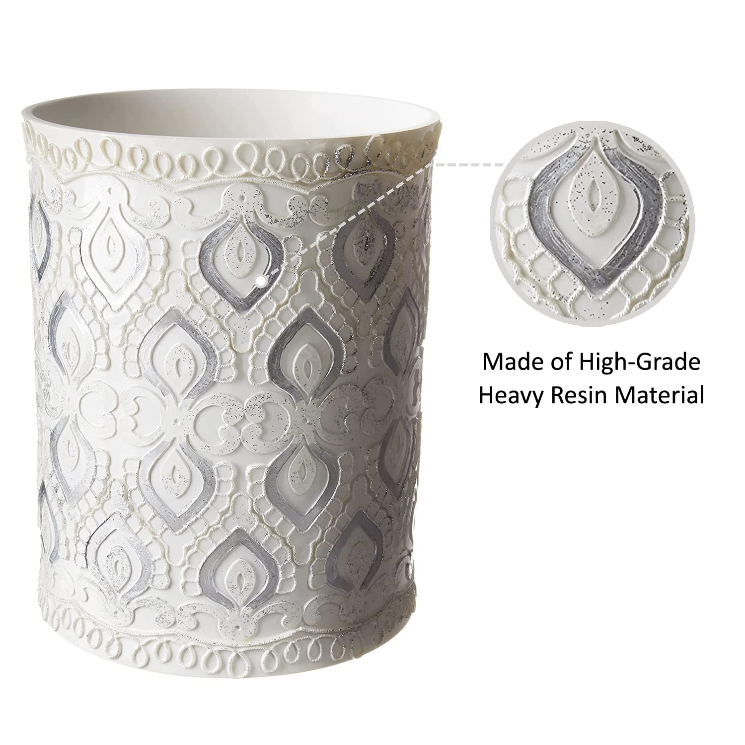 Monaco White Resin Bathroom Trash Can - Open Top Design for Bathroom, Bedroom & Office Waste Disposal