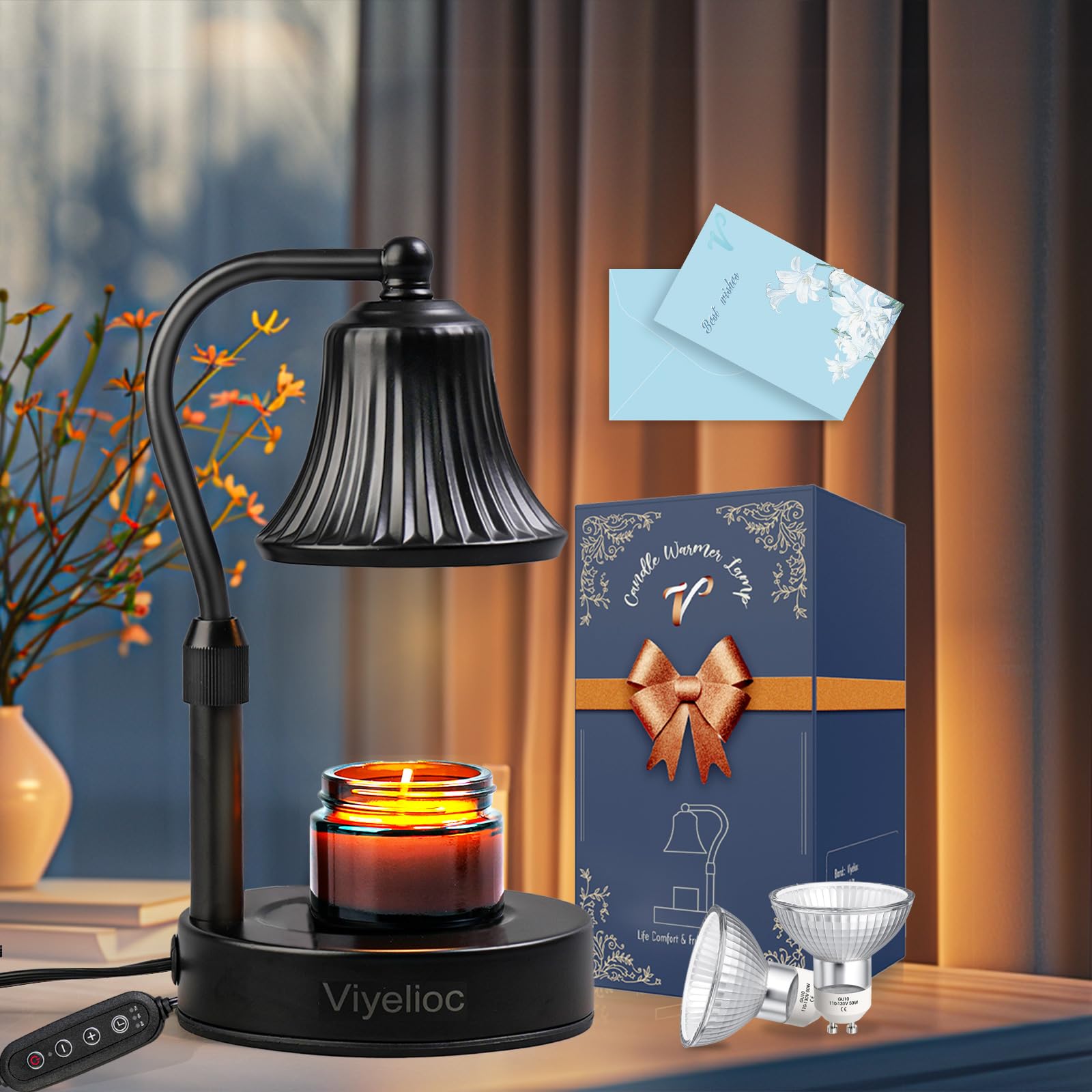 Candle Warmer lamp with timer and dimmer, adjustable height, includes 2 bulbs - perfect for home decor, bedroom ambiance, and as housewarming or birthday gifts for women. Ideal for aromatherapy, relaxation, and creating a cozy atmosphere.