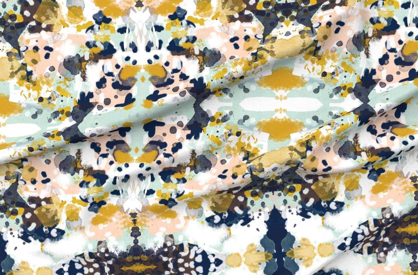 Abstract Watercolor Ink Blot Printed Minky Fabric by The Yard - Blue, Yellow, Mint Large Scale Design - Soft Plush Fabric for Sewing Baby Blankets, Quilt Backing & DIY Plush Toys - Perfect for Nursery Decor & Handmade Gifts