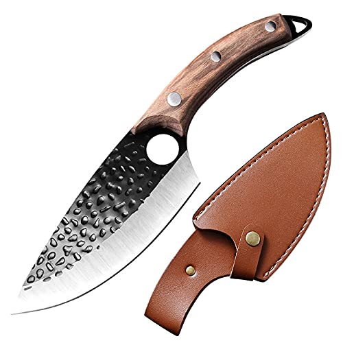 **Handmade Forged 6-Inch Meat Cleaver Knife - 5Cr15Mov Stainless Steel Boning Knife for Outdoor Survival, Cooking & EDC - Includes Sheath (Type 1) | Perfect for Chefs, Camping & Kitchen Prep**