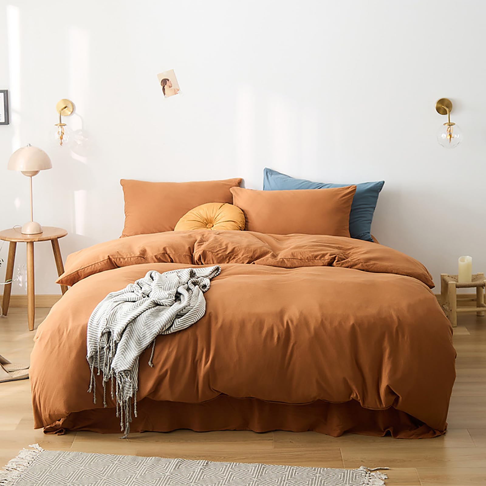 King Size Cotton Pumpkin Comforter Set - Rust Terracotta & Burnt Orange Solid Color Bedding - Soft, Breathable Quilted Blanket for Cozy Fall & Winter Nights - Perfect for Master Bedroom, Guest Room, or Dorm Decor