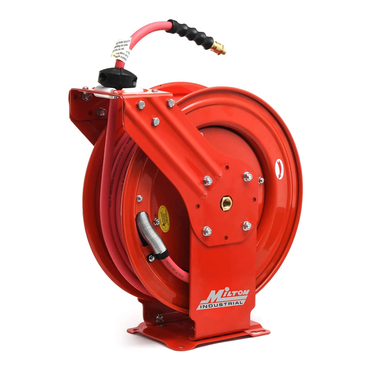 MILTON 300 PSI Auto-Retractable Steel Dual Arm Air Hose Reel with 50 ft Hybrid Rubber Hose - 3/8