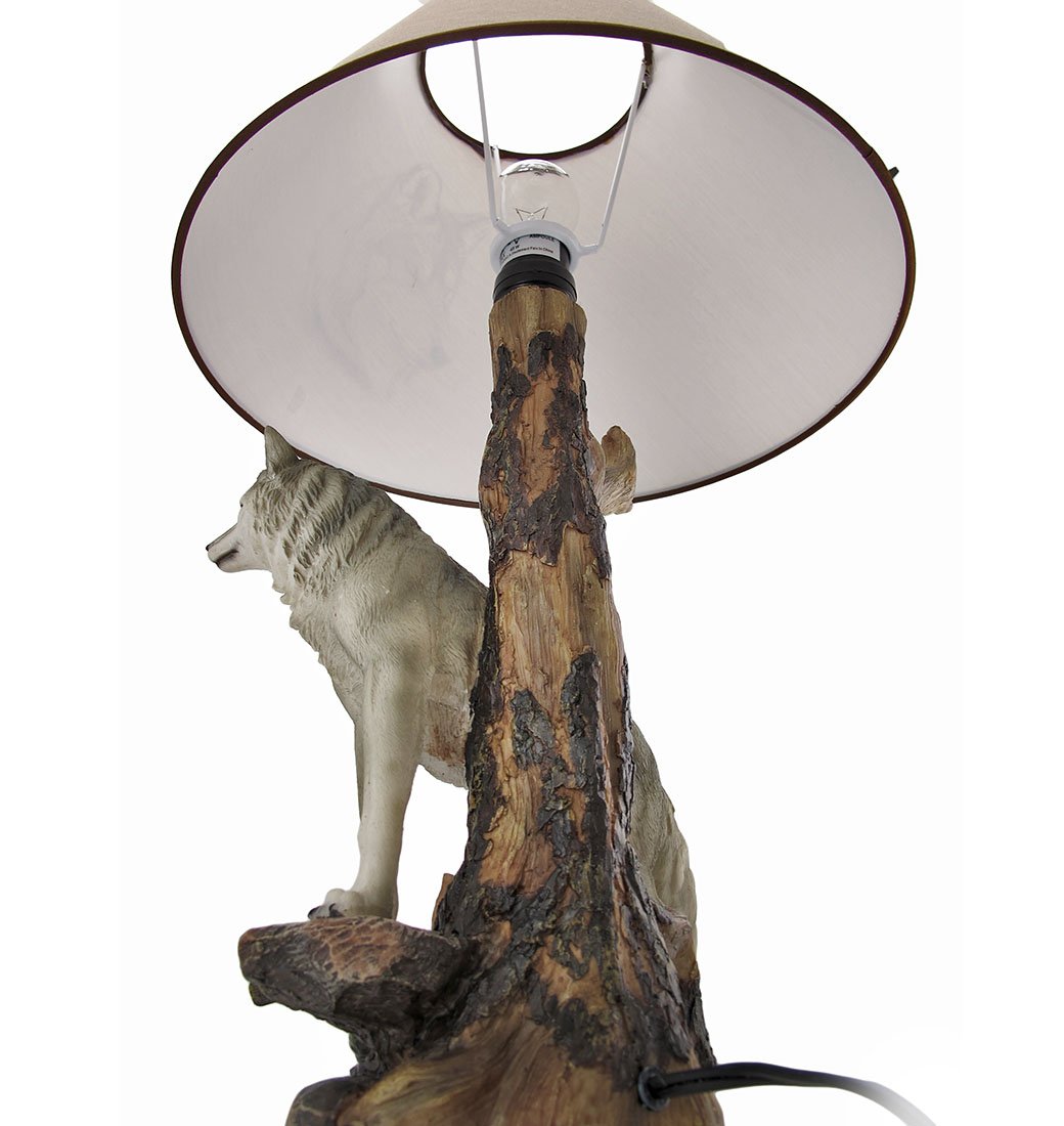 Zeckos Gray Wolf Table Lamp - `Denizen of Twilight` Night Light for Bedroom, Living Room, or Office Decor - Realistic Wolf Sculpture LED Desk Lamp for Home & Gaming Room Ambiance