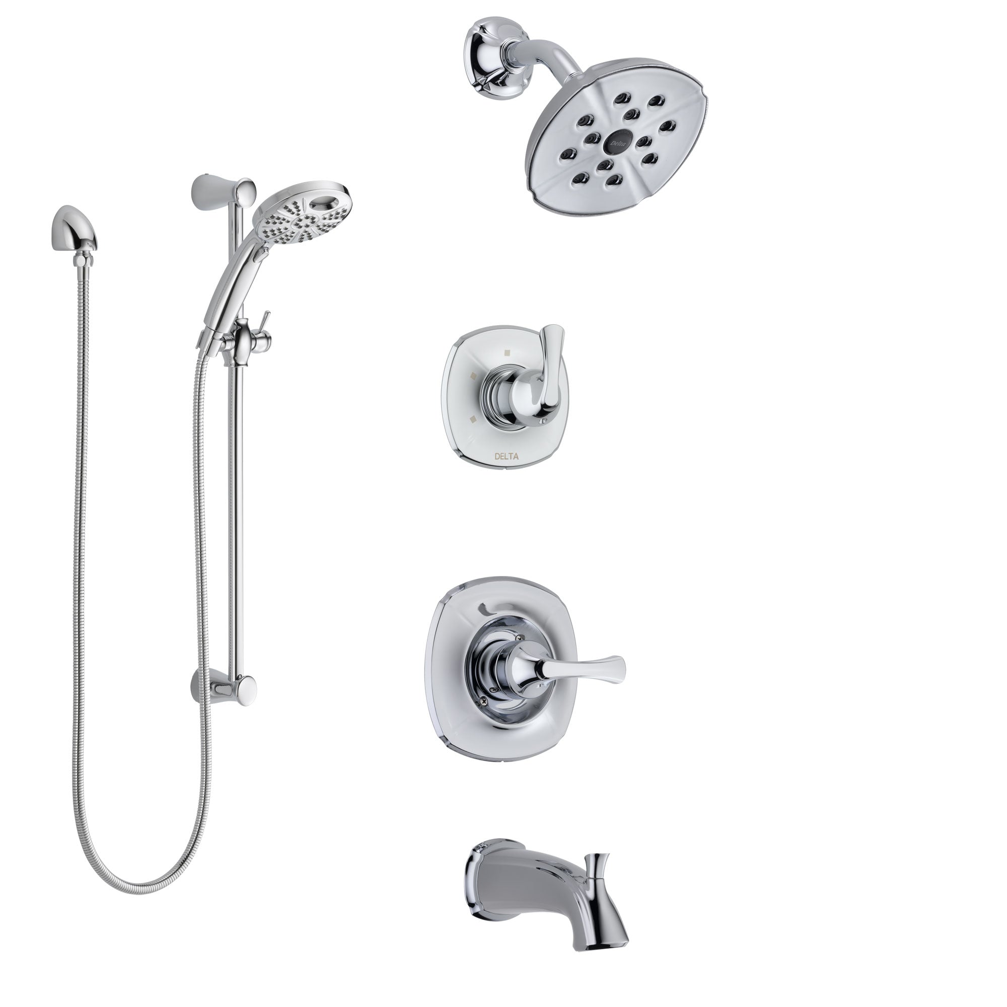 Delta Addison Chrome Finish Tub and Shower System with 3-Setting Diverter, Showerhead & Temp2O Hand Shower with Slide Bar - SS144924 | Perfect for Modern Bathroom Renovations & Spa-Like Shower Experience