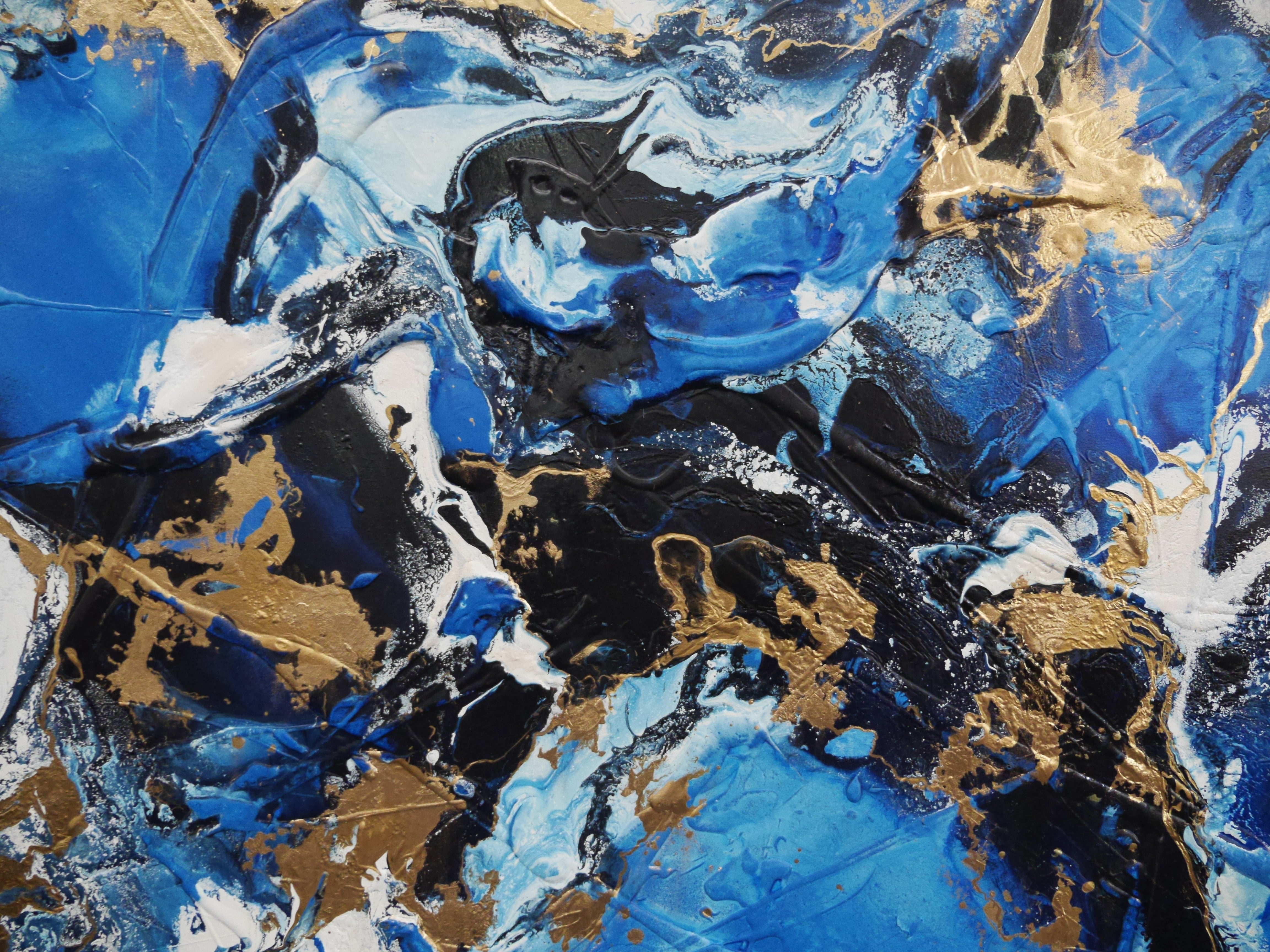 Blue Bronze Textured Abstract Painting - 200cm x 120cm Sapphire Bling Wall Art for Living Room, Bedroom & Office Decor | Modern Large Canvas Artwork